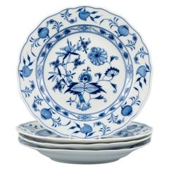 Meissen, Blue Onion Pattern, a Set of Four Hand Painted Dinner Plates