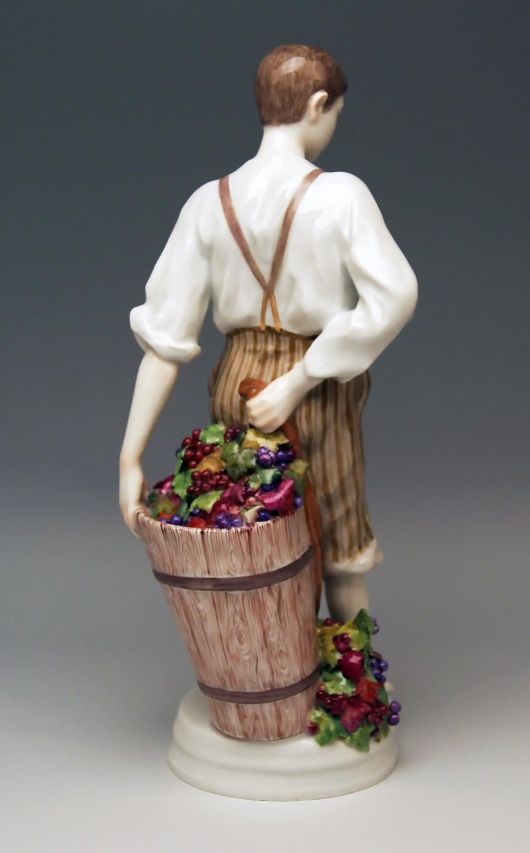 Art Nouveau Meissen Boy and Dosser with Winegrapes by Theodore Eichler Model W 129 For Sale
