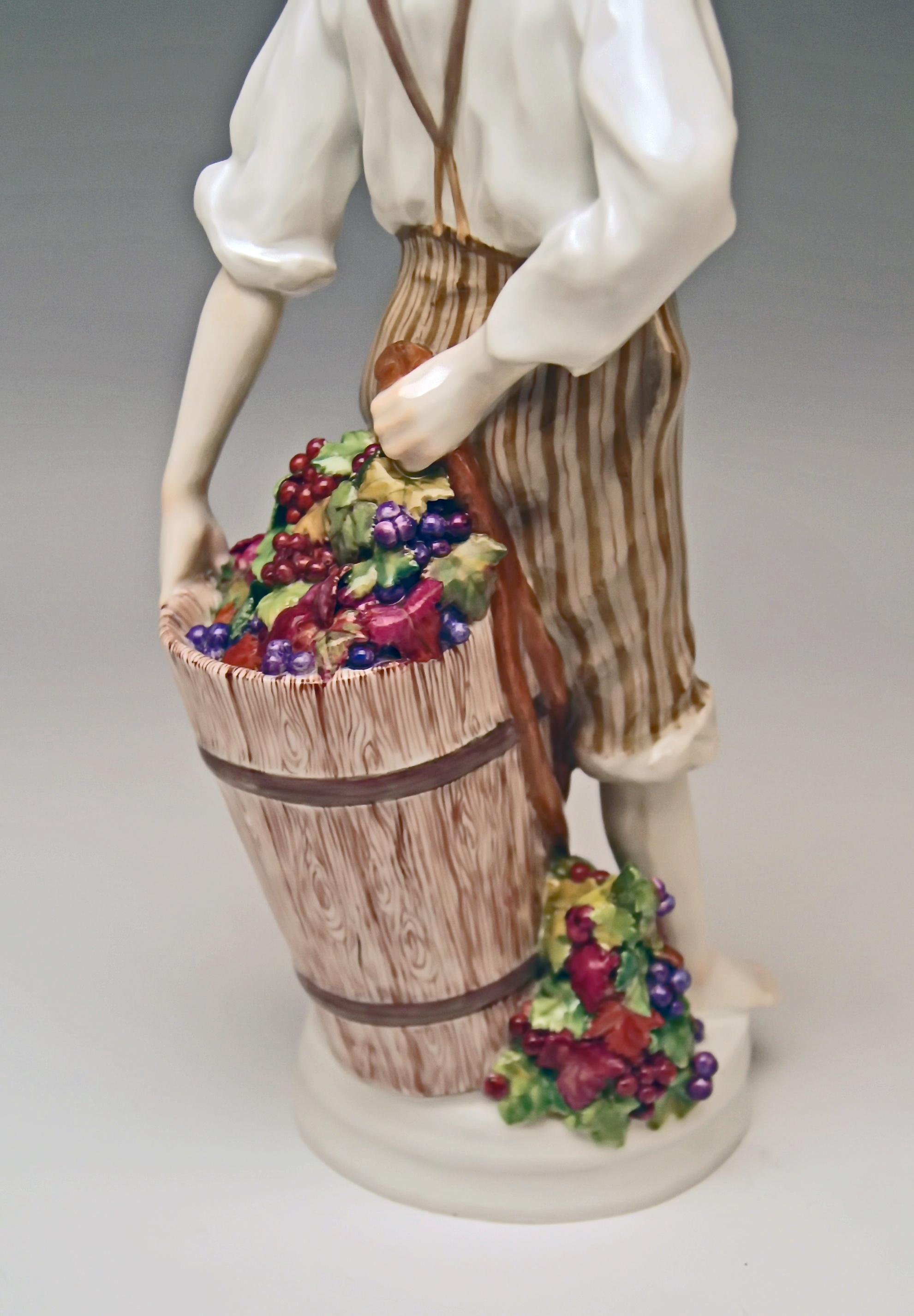 Art Nouveau Meissen Boy and Dosser with Winegrapes by Theodore Eichler Model W 129 For Sale