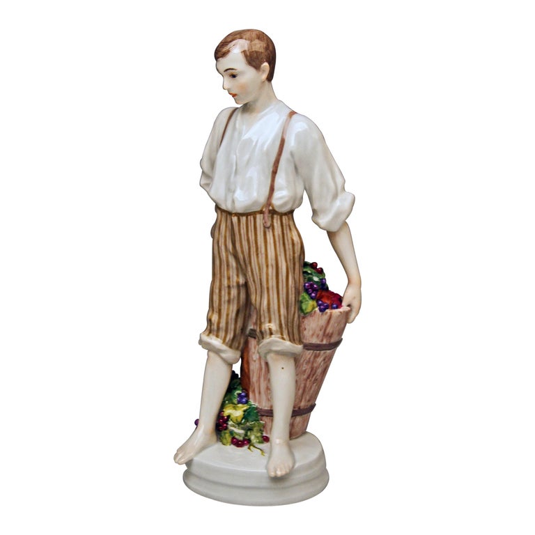 Meissen Boy and Dosser with Winegrapes by Theodore Eichler Model W 129 For Sale