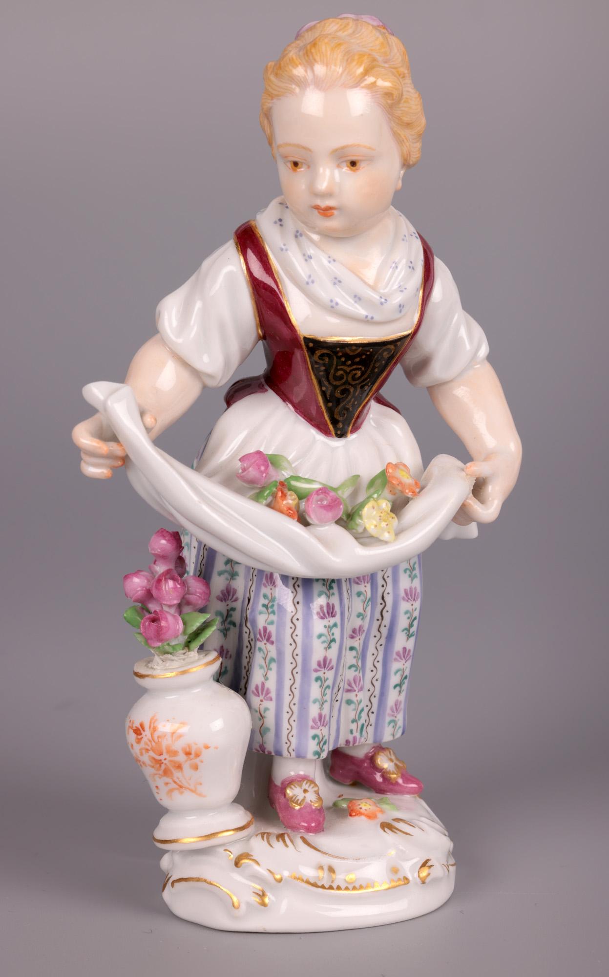 Meissen Boy & Girl Porcelain Figures with Flowers For Sale 5