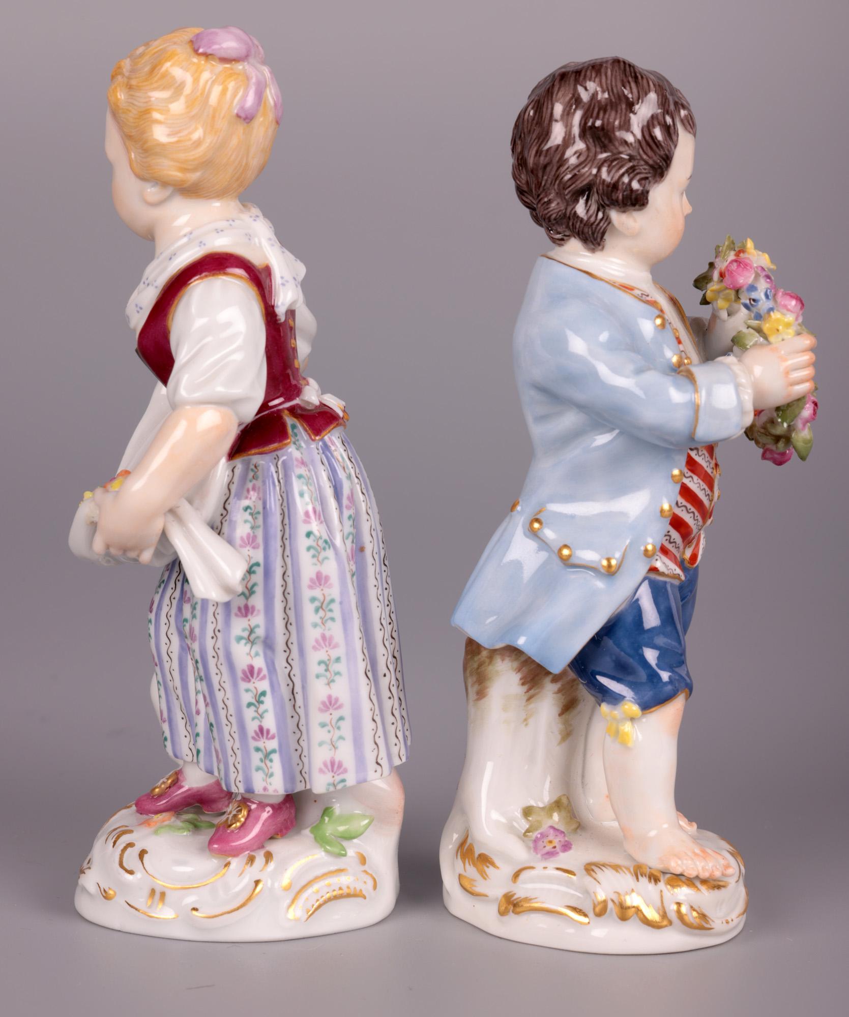 Meissen Boy & Girl Porcelain Figures with Flowers For Sale 10