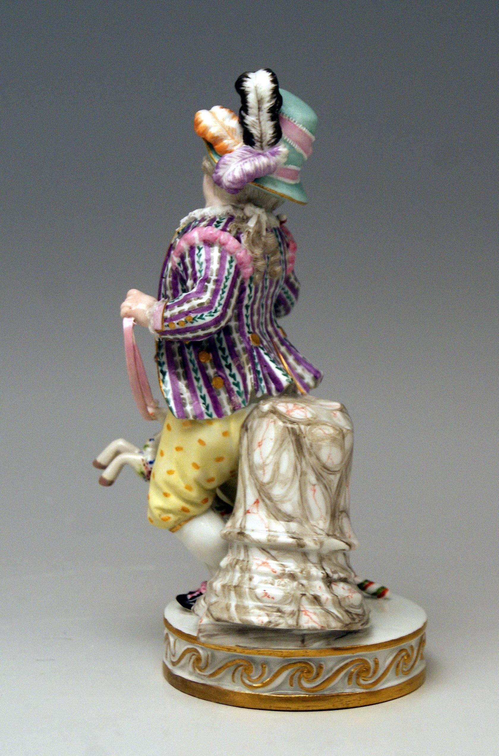 Painted Meissen Boy Riding on Hobbyhorse by Christian Juechtzer Model E 94, circa 1860