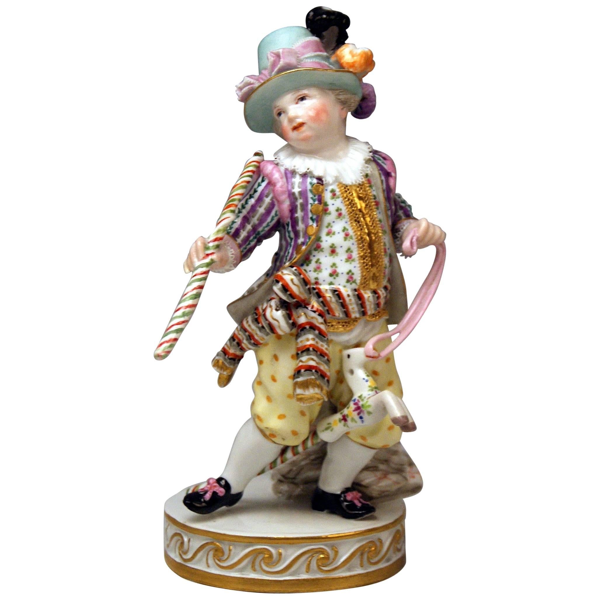 Meissen Boy Riding on Hobbyhorse by Christian Juechtzer Model E 94, circa 1860