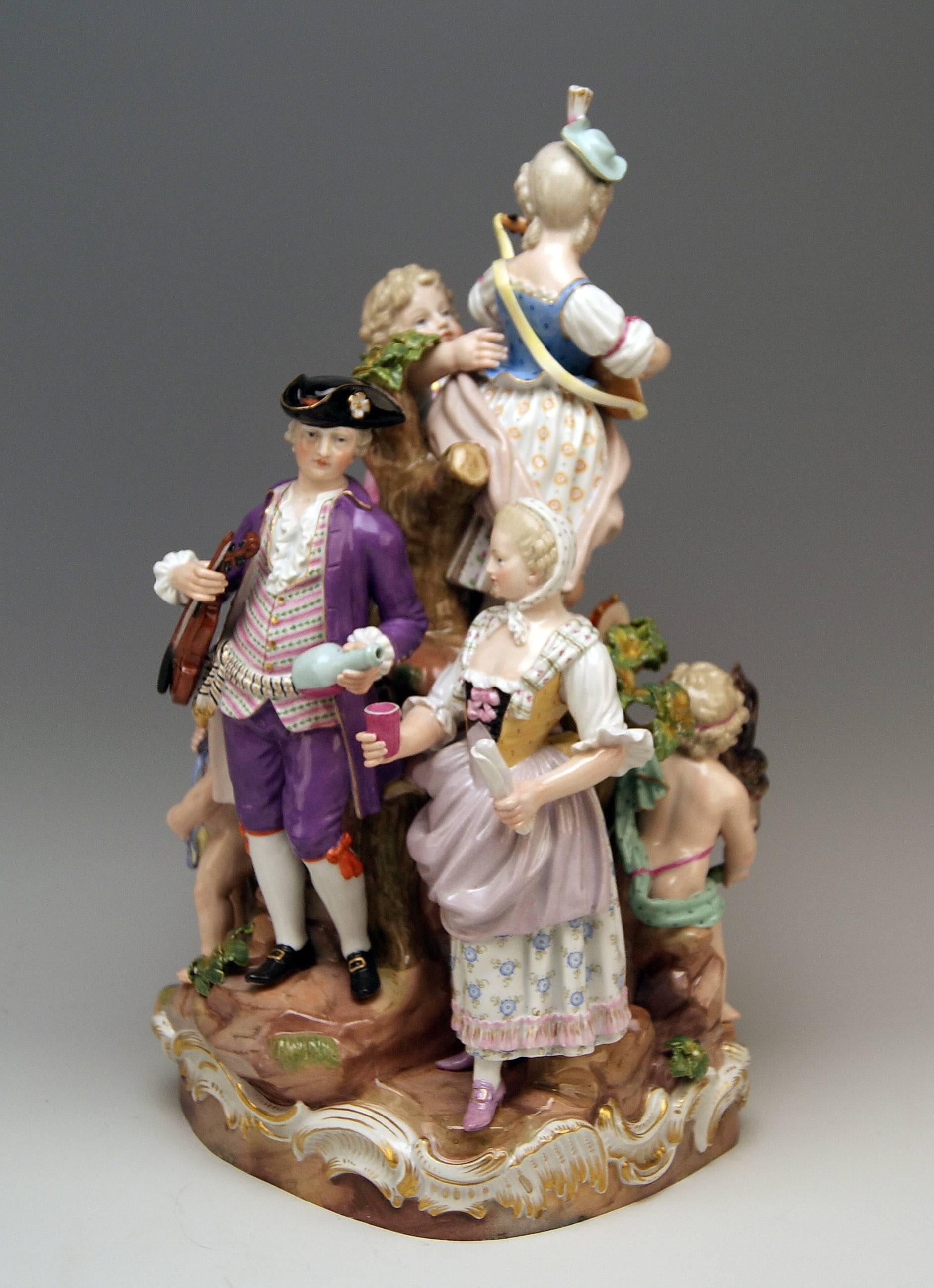 German Meissen Bucolic Festival Figurines Cherubs Couple Musicians Acier, C 59, 1870 For Sale