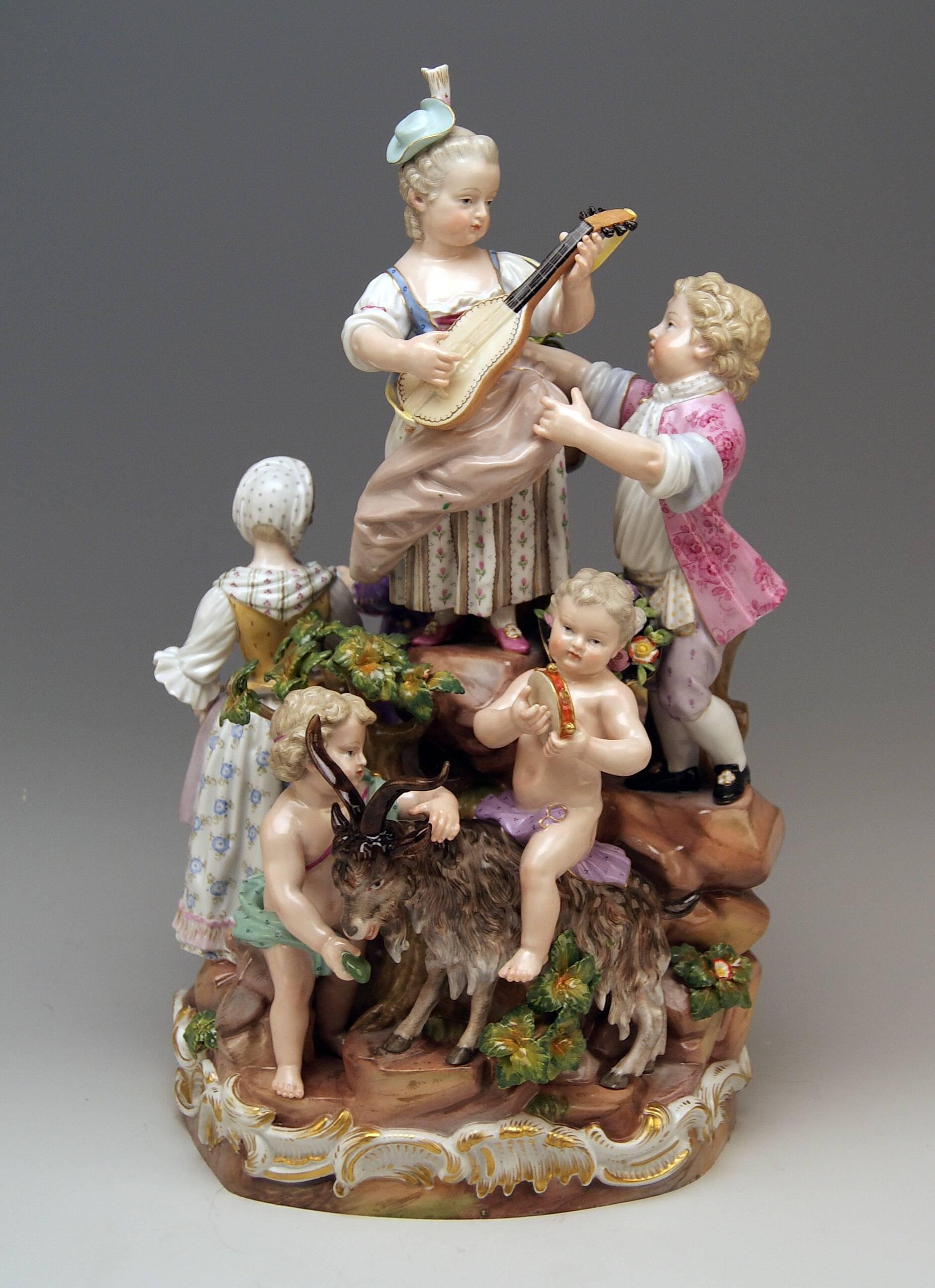 Meissener Bukolische Festival-Figuren Cherubs Couple Musicians Acier, C 59, 1870 im Zustand „Hervorragend“ im Angebot in Vienna, AT