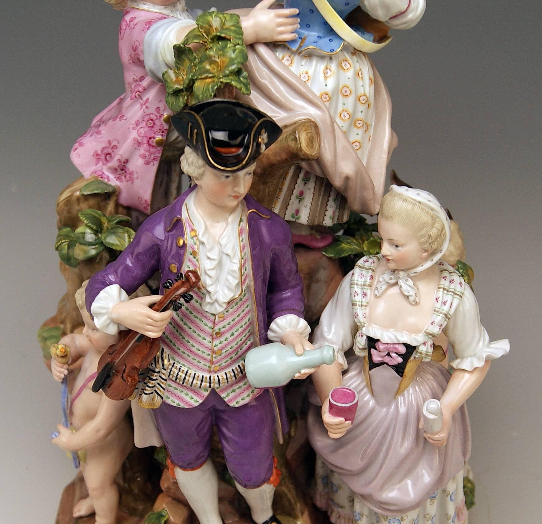 Meissen Bucolic Festival Figurines Cherubs Couple Musicians Acier, C 59, 1870 For Sale 1