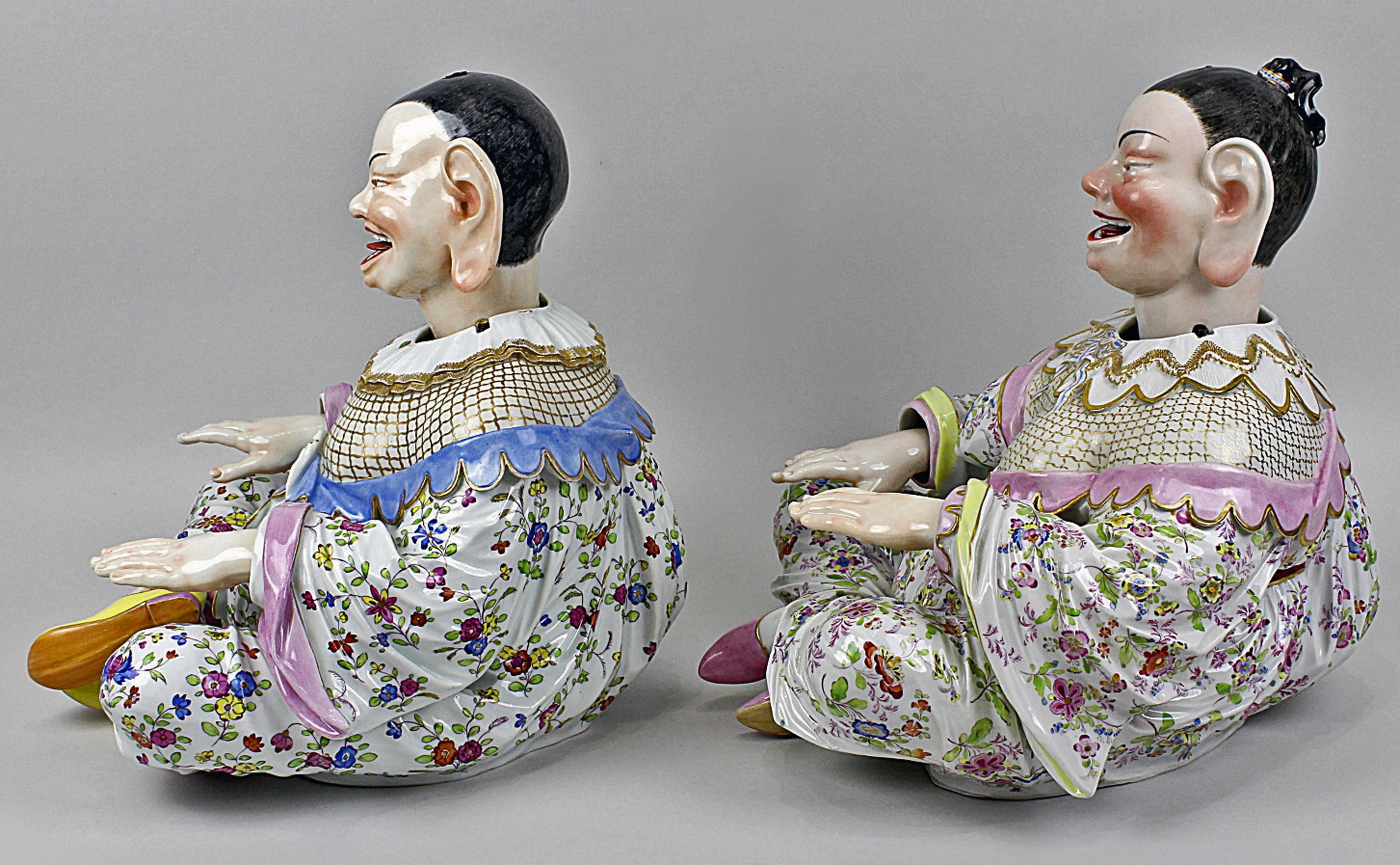 Meissen Buddha Pair of Male and Female Movable Hands Head Tongue Kaendler In Excellent Condition In Vienna, AT