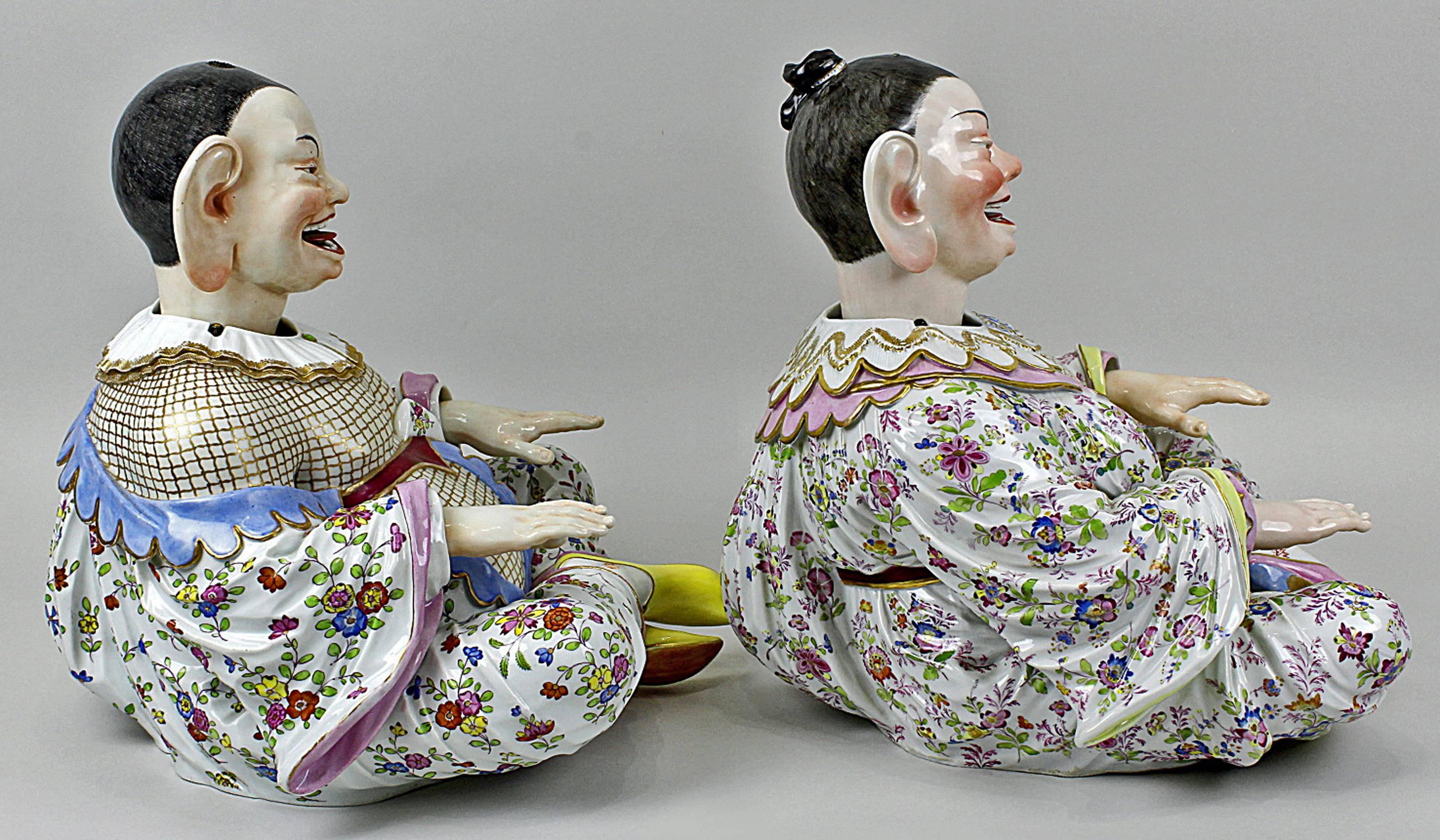 Porcelain Meissen Buddha Pair of Male and Female Movable Hands Head Tongue Kaendler