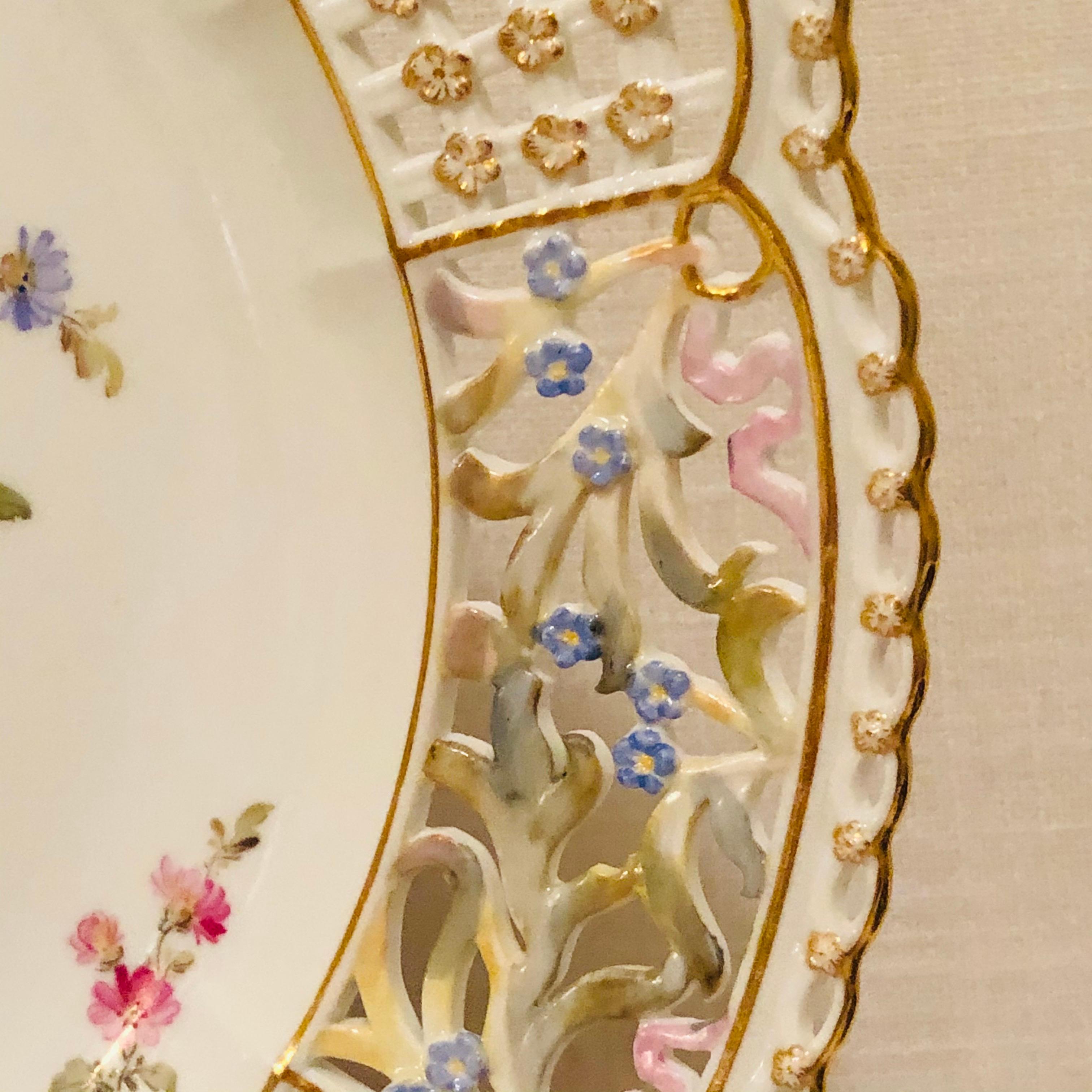 German Meissen Cabinet Plate Painted with a Beautiful Bouquet and Raised Forget Me Nots