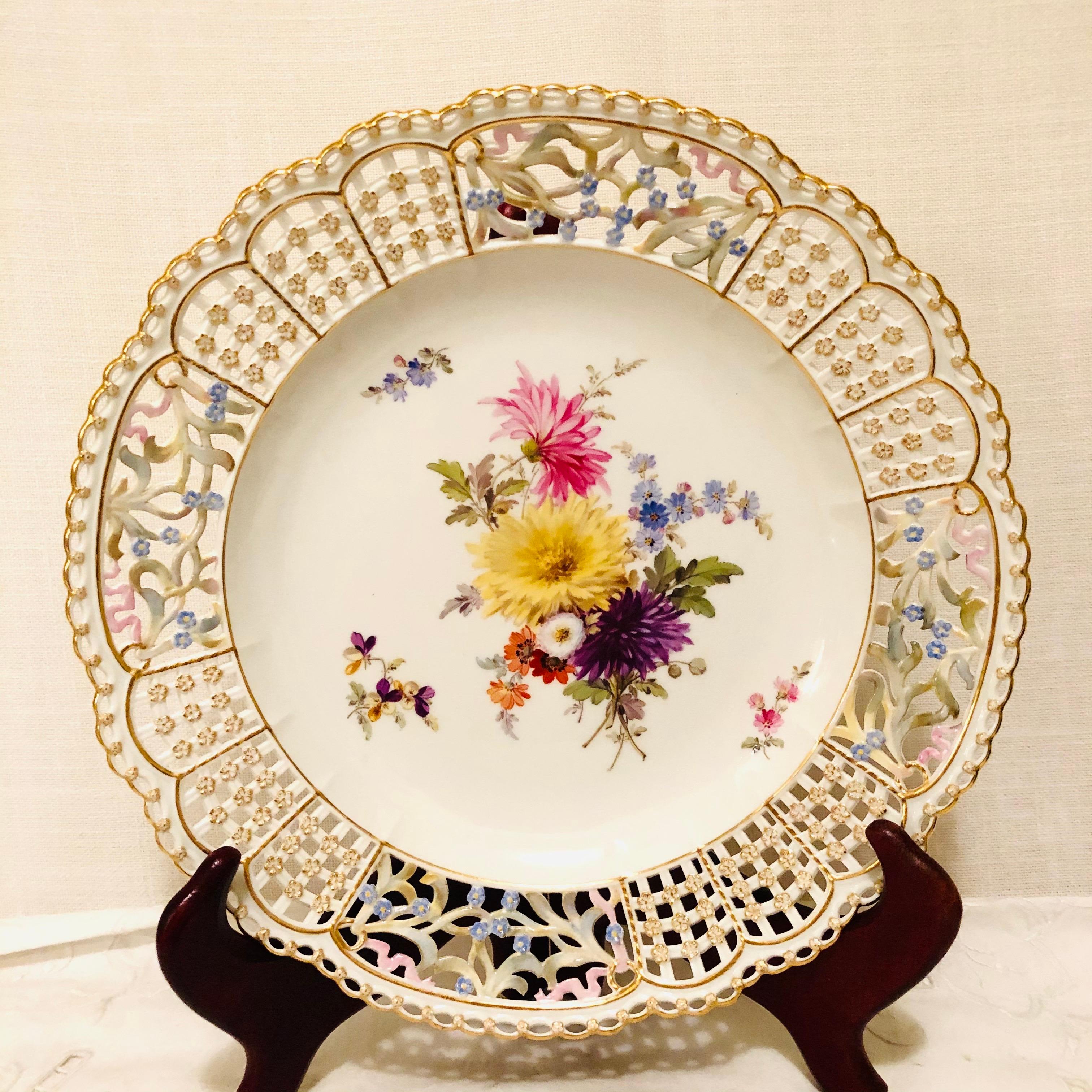 Late 19th Century Meissen Cabinet Plate Painted with a Beautiful Bouquet and Raised Forget Me Nots