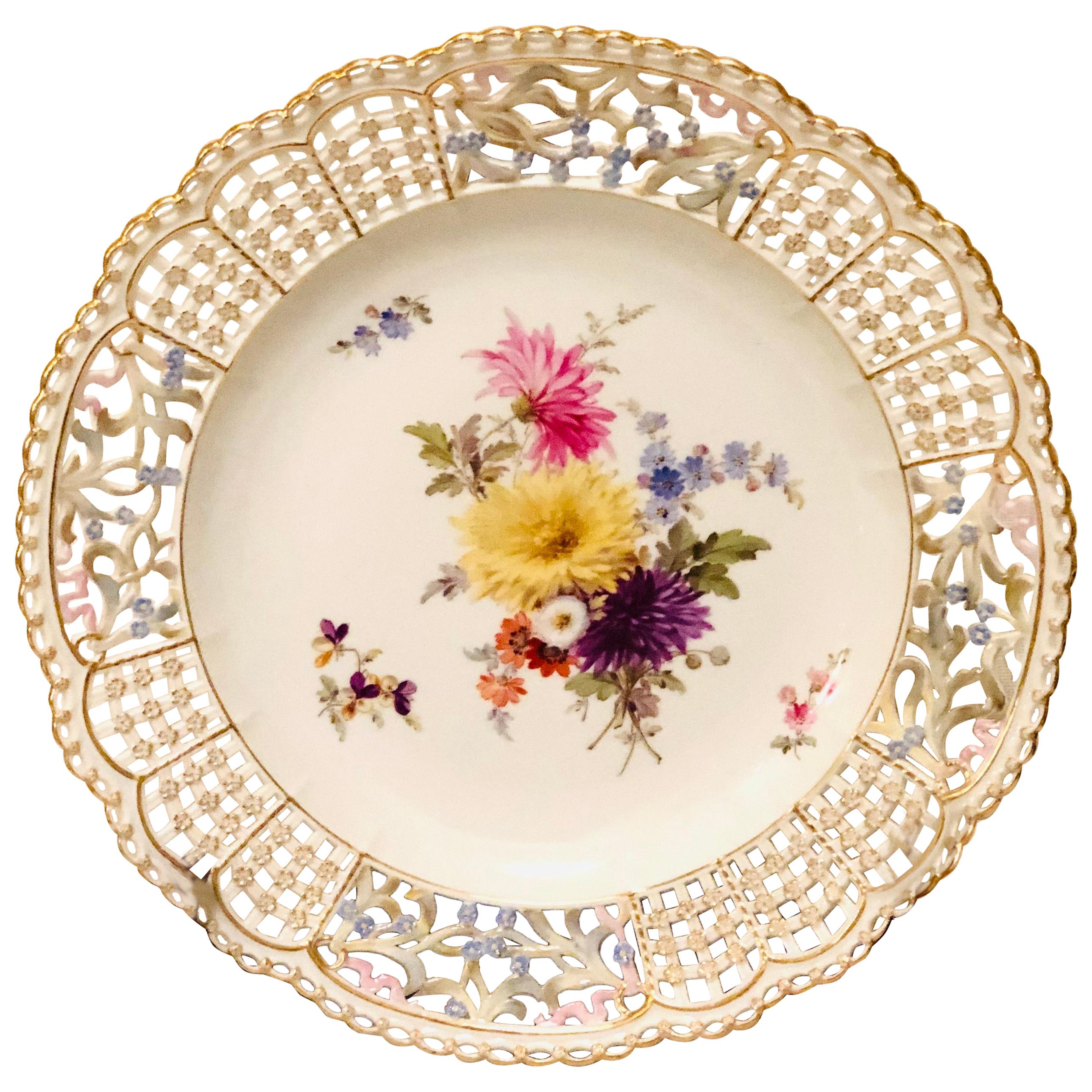Meissen Cabinet Plate Painted with a Beautiful Bouquet and Raised Forget Me Nots