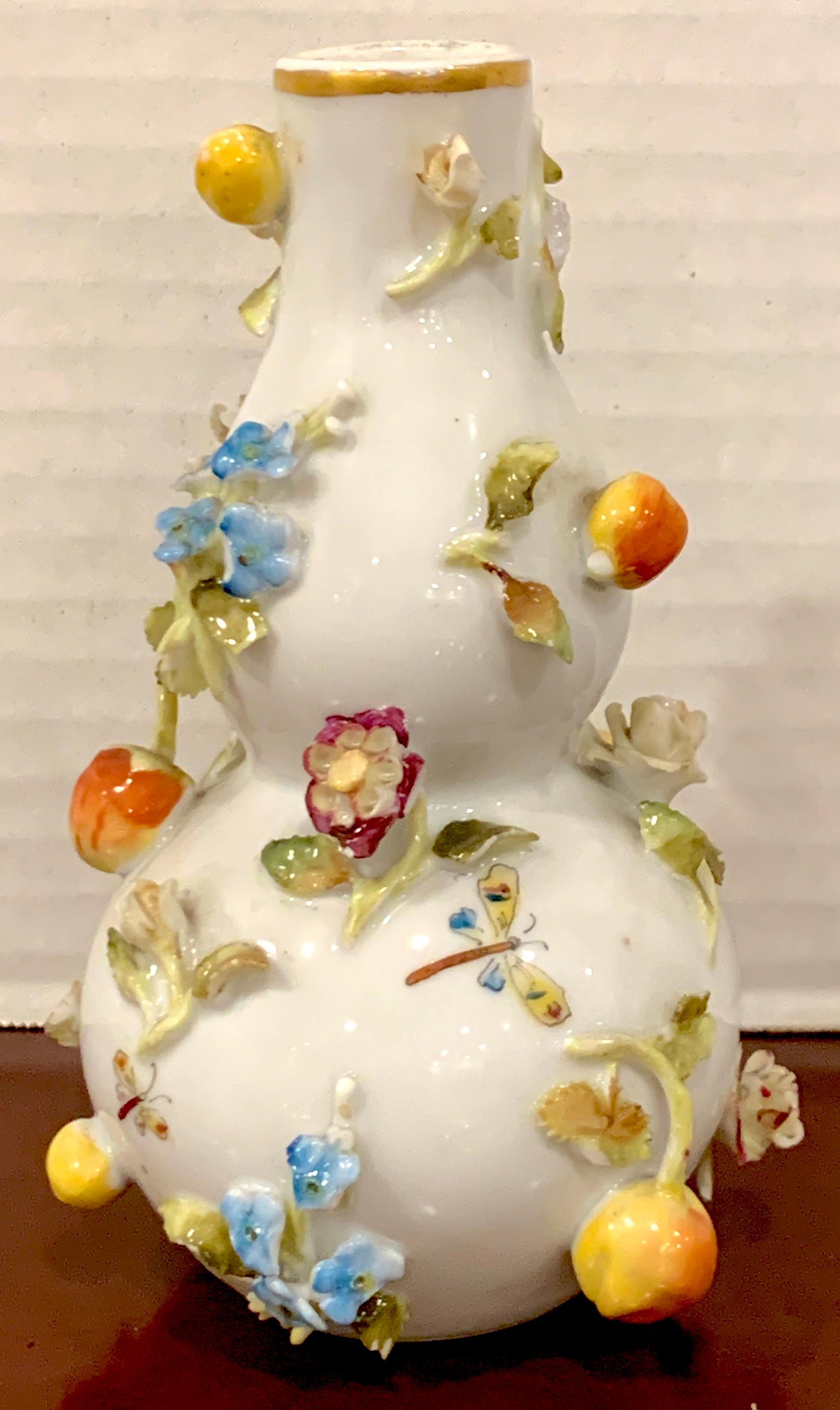 Porcelain Meissen Cabinet Vase with Applied Fruits and Flowers For Sale