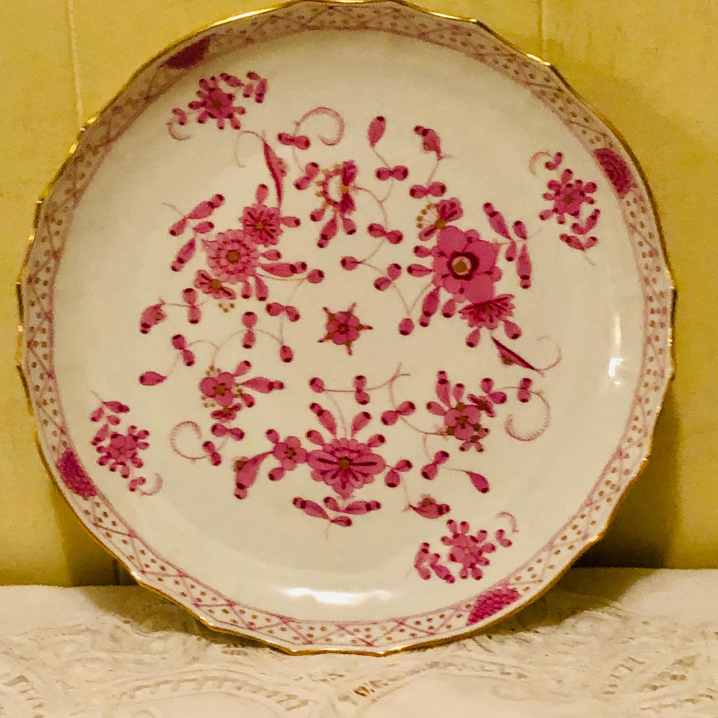 Rococo Meissen Cake or Round Platter in The Meissen Purple Indian Pattern For Sale