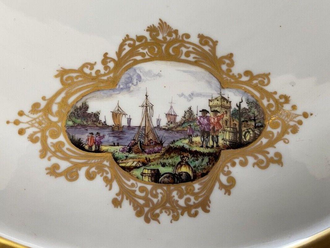 Neoclassical Meissen Center Piece, Cake Plate from 1860 with Kauffahrtei Scenes For Sale