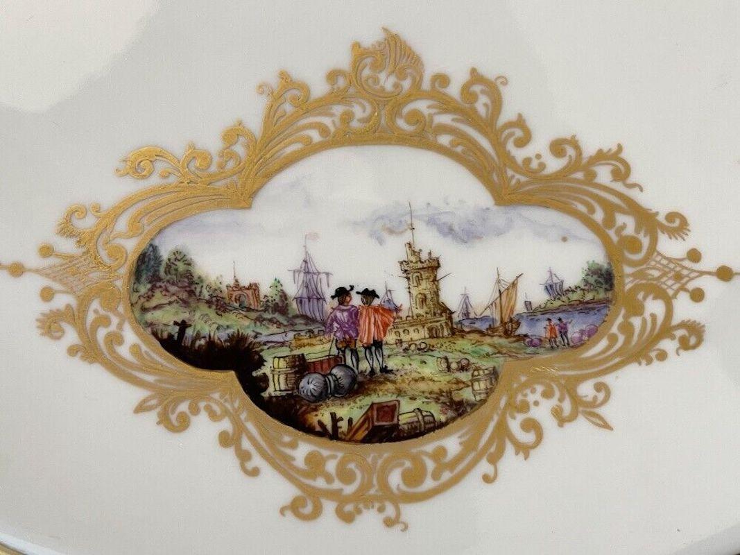 German Meissen Center Piece, Cake Plate from 1860 with Kauffahrtei Scenes For Sale