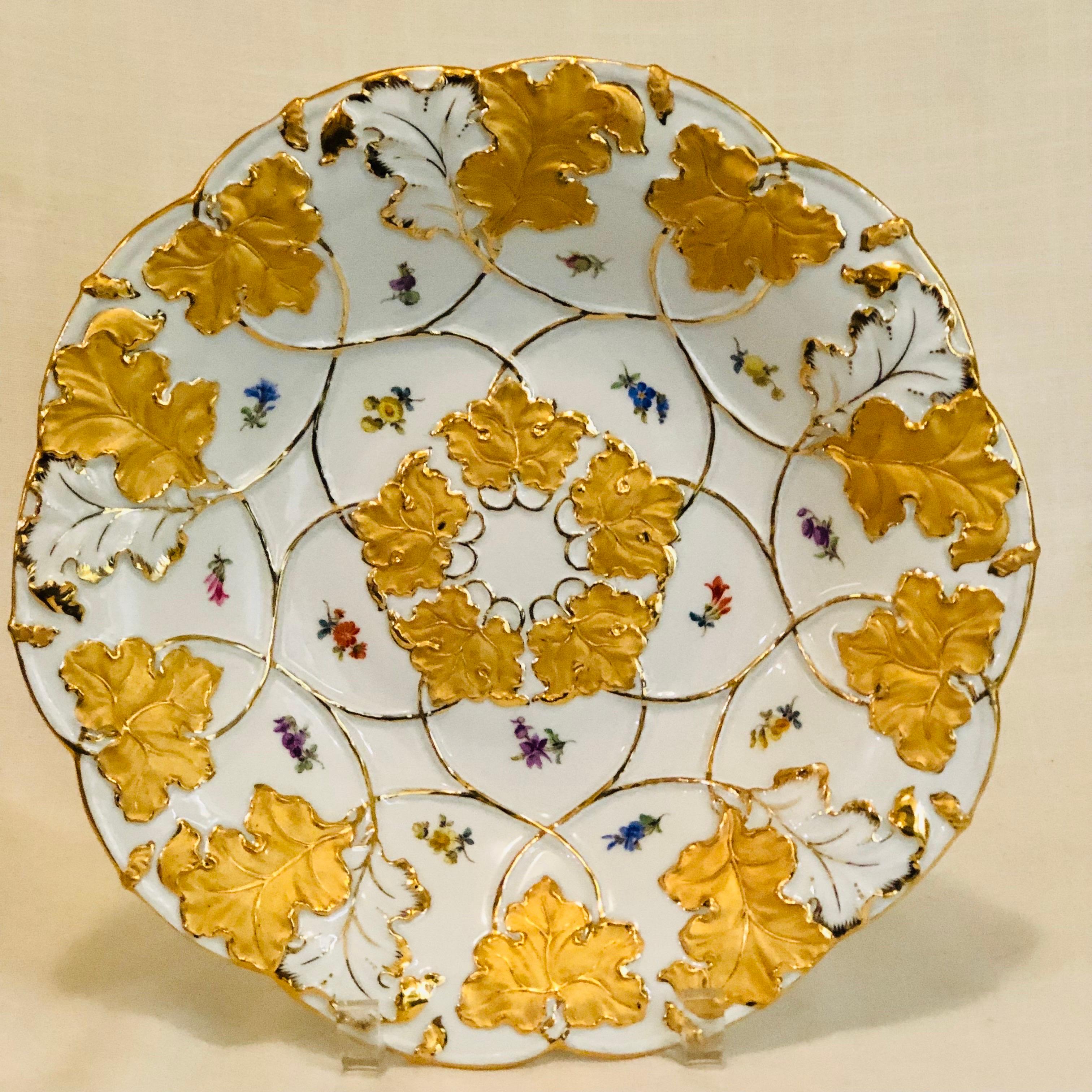 Meissen Charger Painted with Gilded Acanthus Leaves and Multicolored Flowers 1