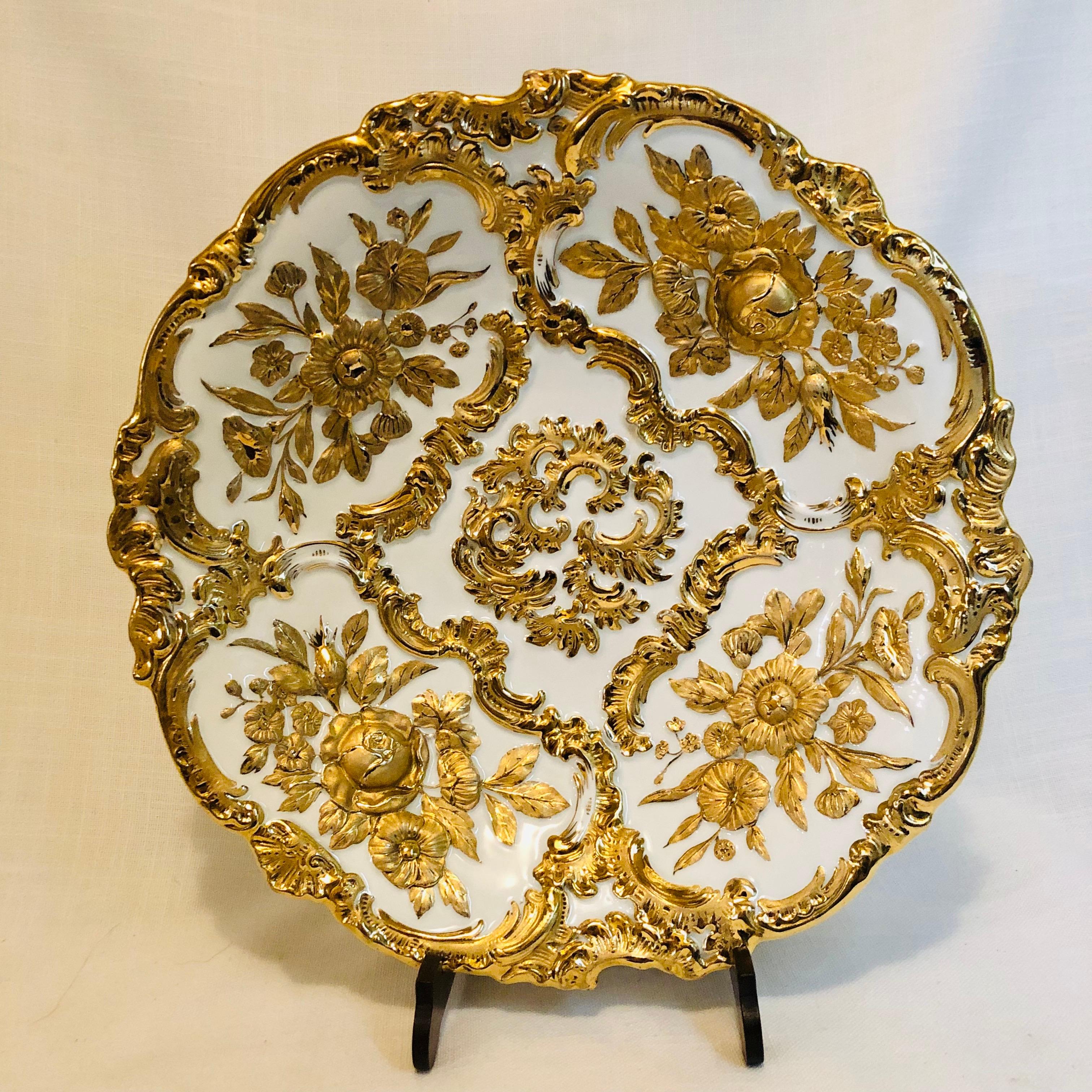 Rococo Meissen Charger With Raised Gilded Flowers & Leaves and Elaborate Gilded Accents