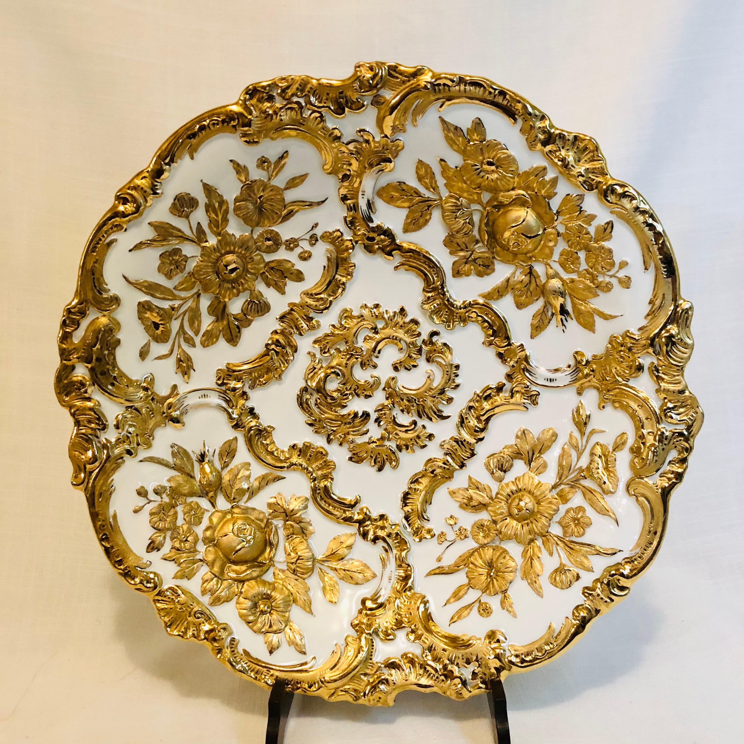 Gilt Meissen Charger With Raised Gilded Flowers & Leaves and Elaborate Gilded Accents