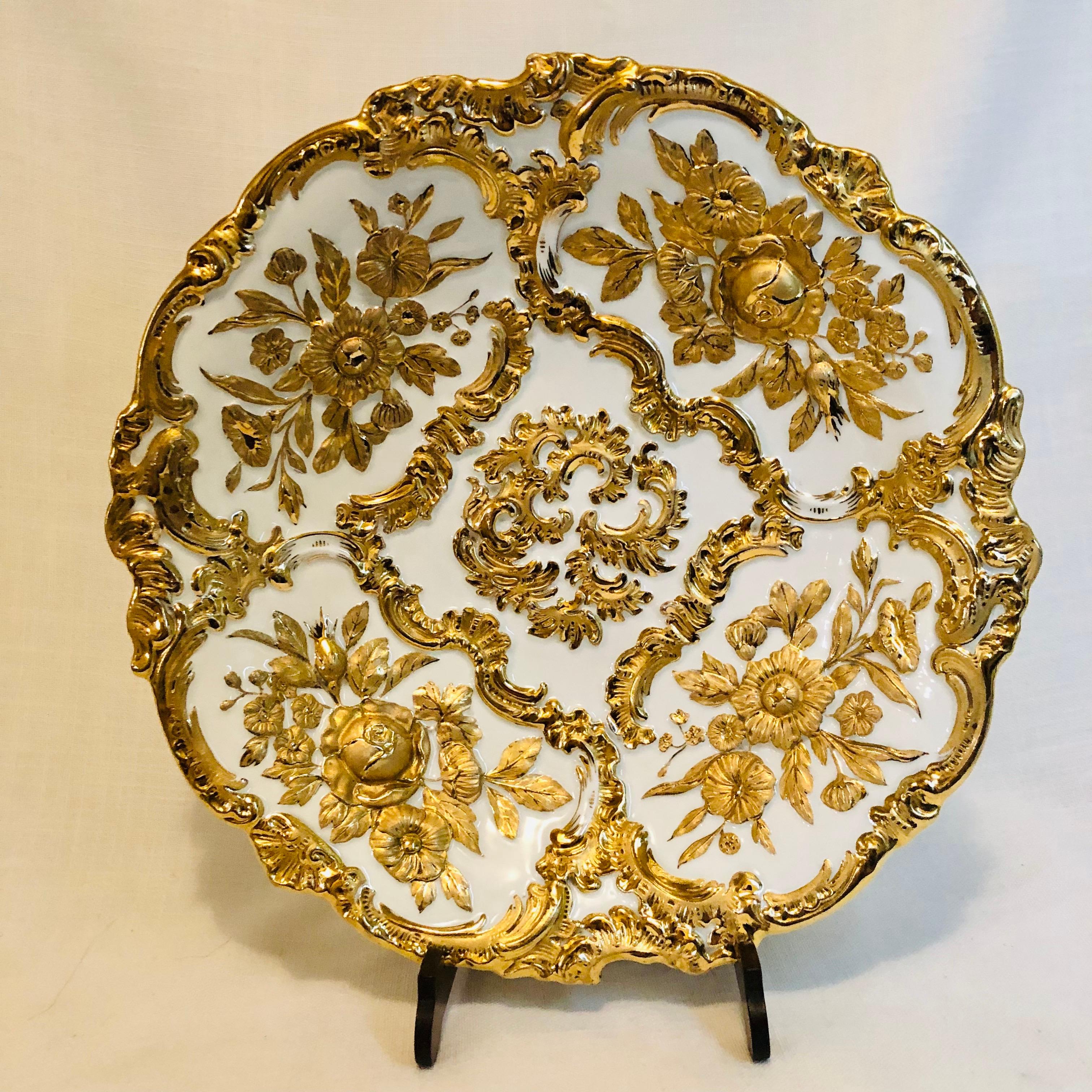 Meissen Charger With Raised Gilded Flowers & Leaves and Elaborate Gilded Accents In Good Condition In Boston, MA