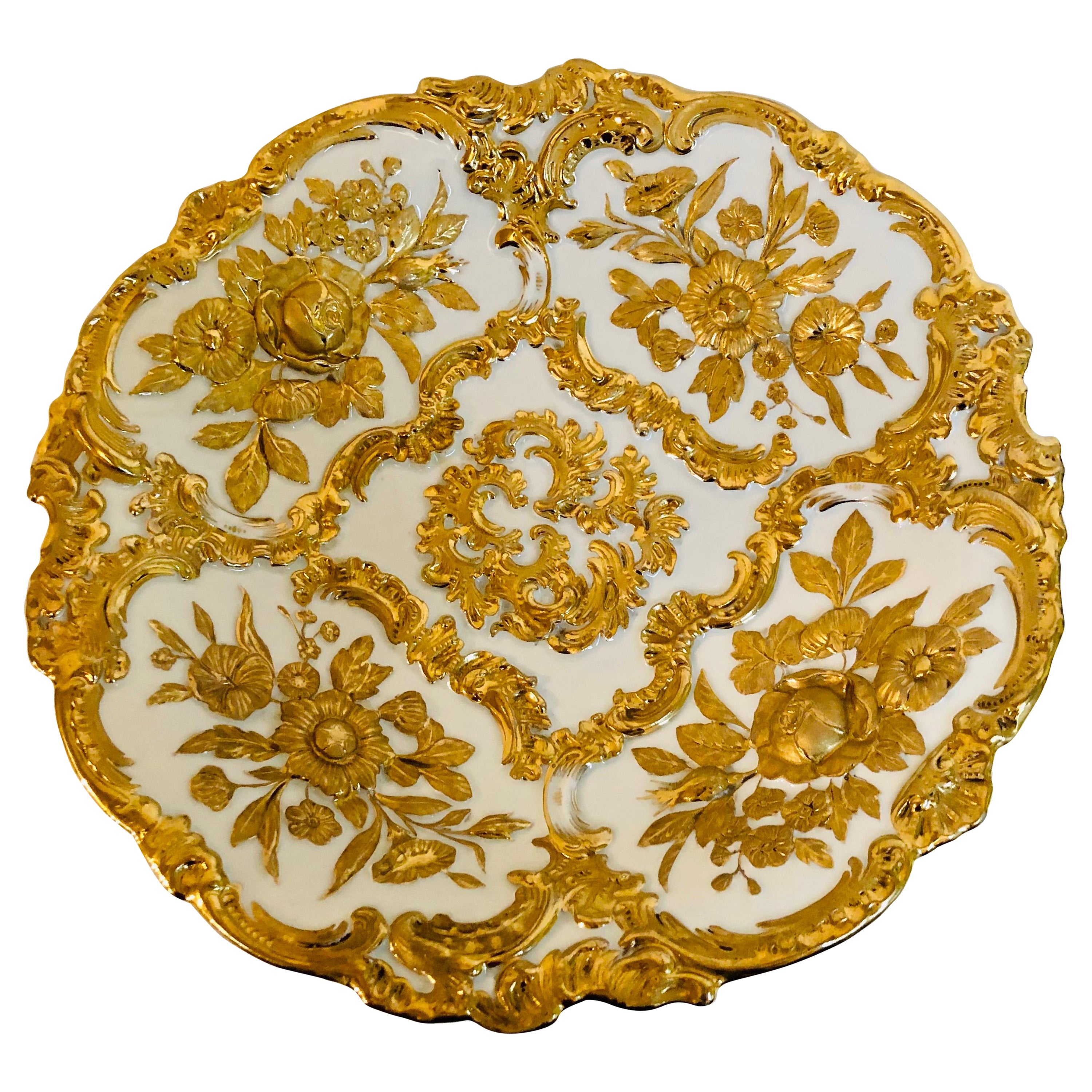 Meissen Charger With Raised Gilded Flowers 
Leaves and Elaborate Gilded Accents