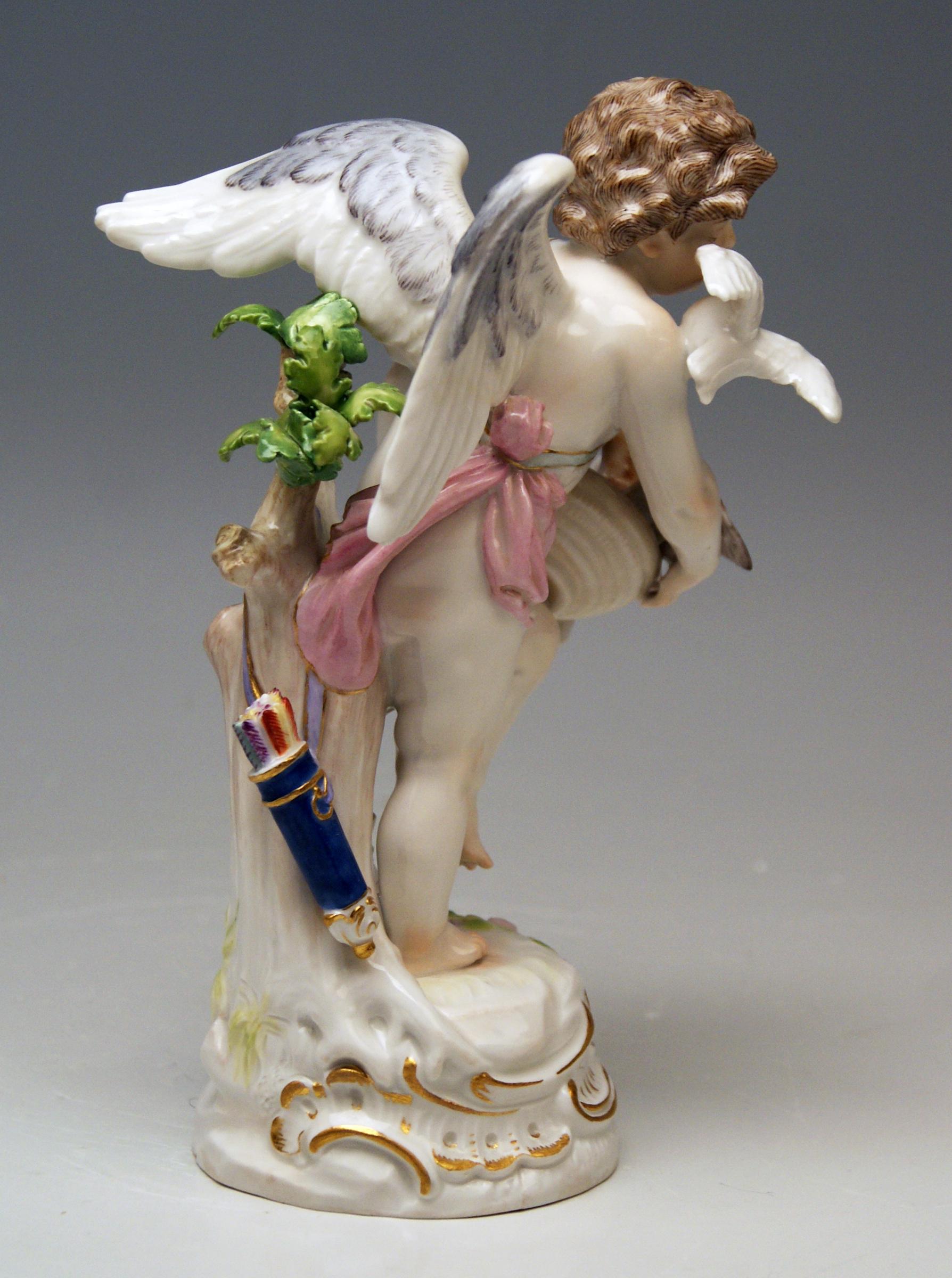 Painted Meissen Cherub Feeding Pigeons Model R 122 by Paul Helmig Made, circa 1900