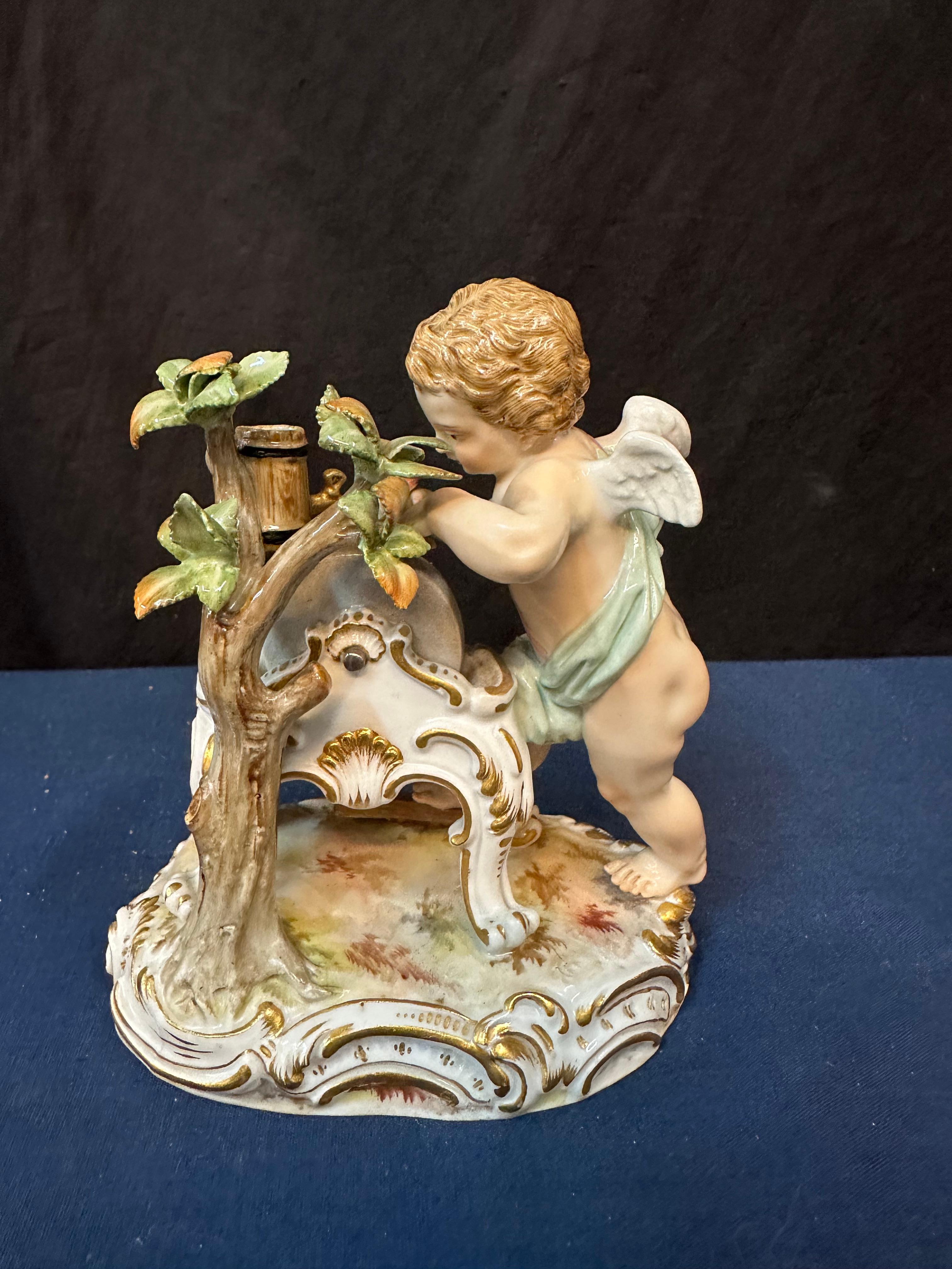 Hand-Painted Meissen Cherub For Sale