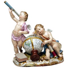 Antique Meissen Cherubs Figurines Allegory of Astronomy Model 2460 by Punct, circa 1870