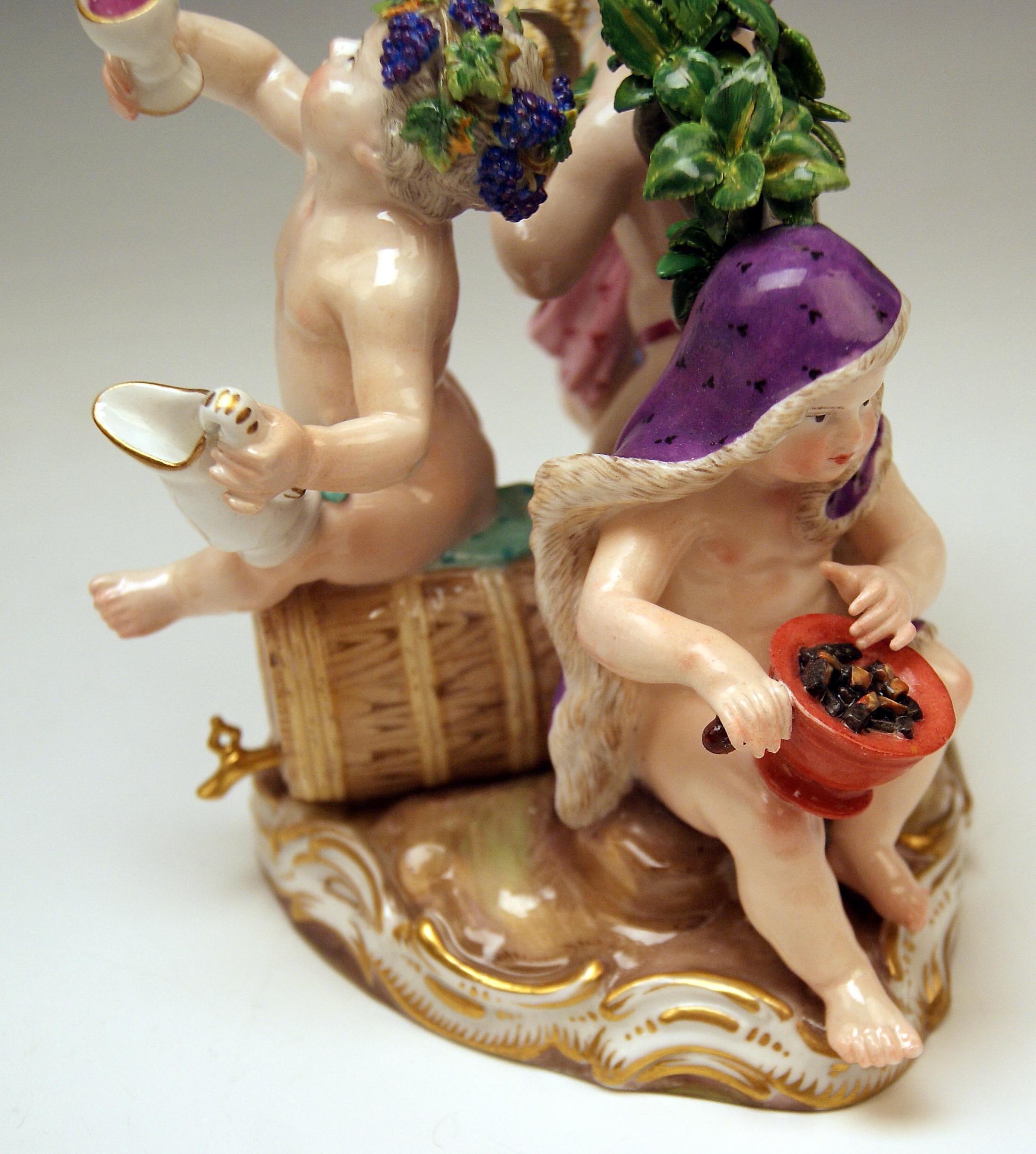 Meissen Cherubs Four Seasons Figurines Model 1068 Kaendler Made, circa 1870 For Sale 1