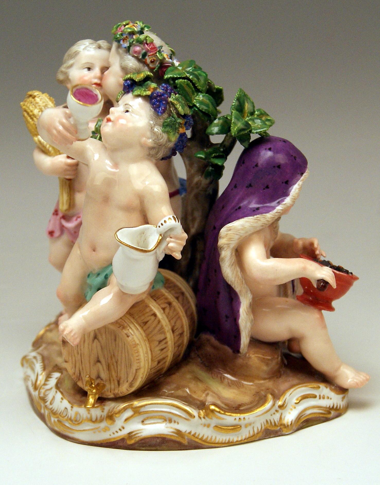 Rococo Figurines de chérubins de Meissen Quatre Saisons Modèle 1068 Fait par Kaendler, vers 1870 en vente