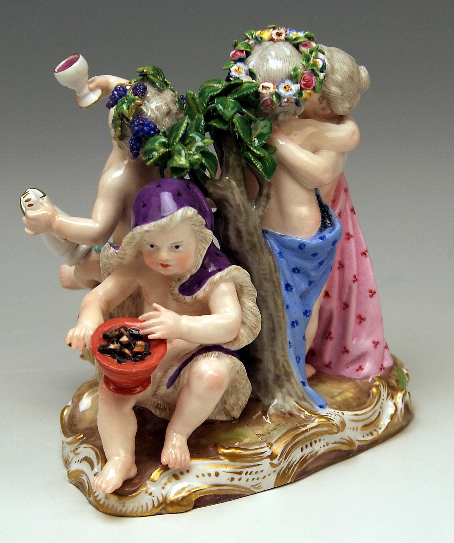 Rococo Meissen Cherubs Four Seasons Figurines Model 1068 Kaendler Made, circa 1870 For Sale