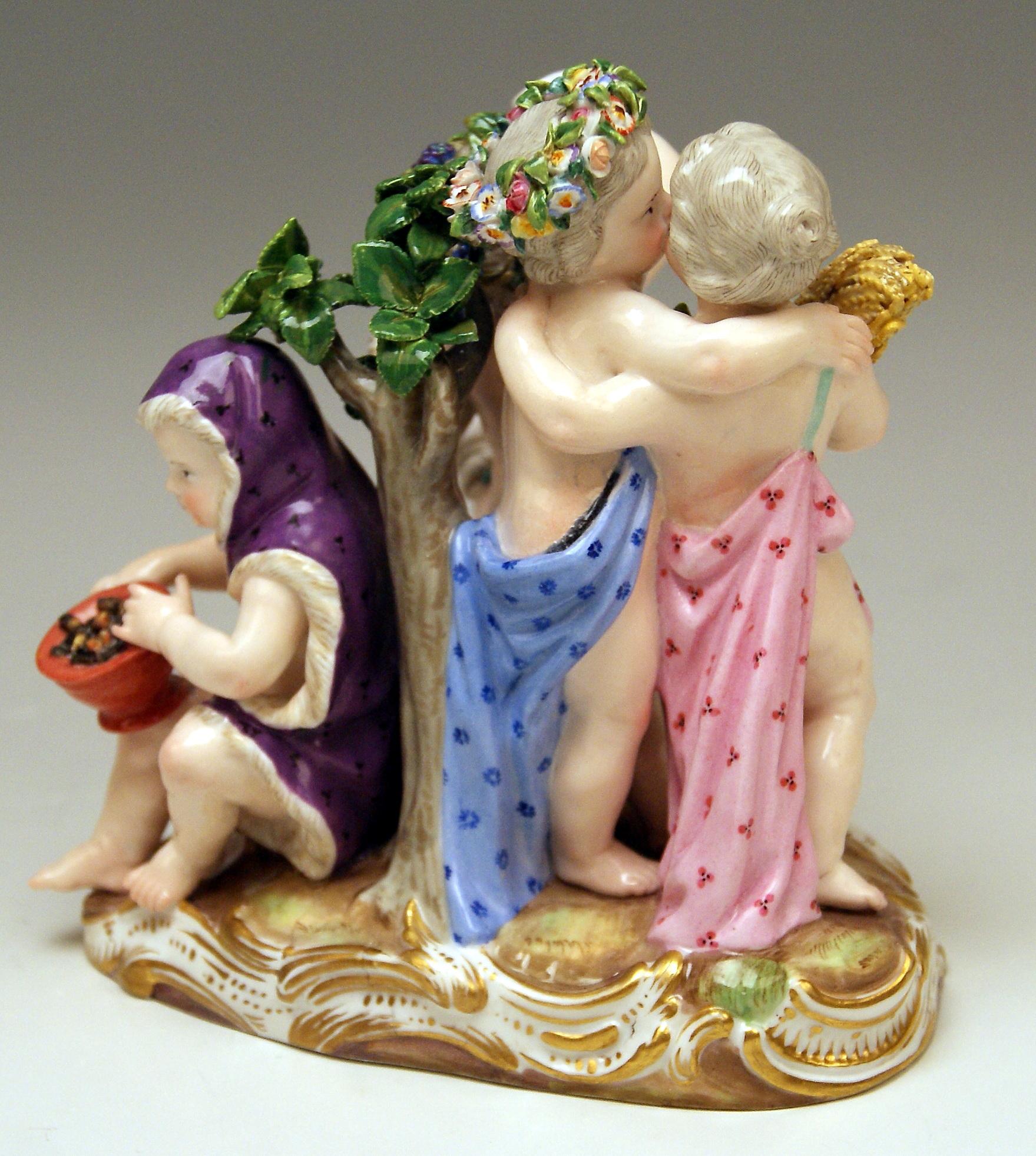 German Meissen Cherubs Four Seasons Figurines Model 1068 Kaendler Made, circa 1870 For Sale