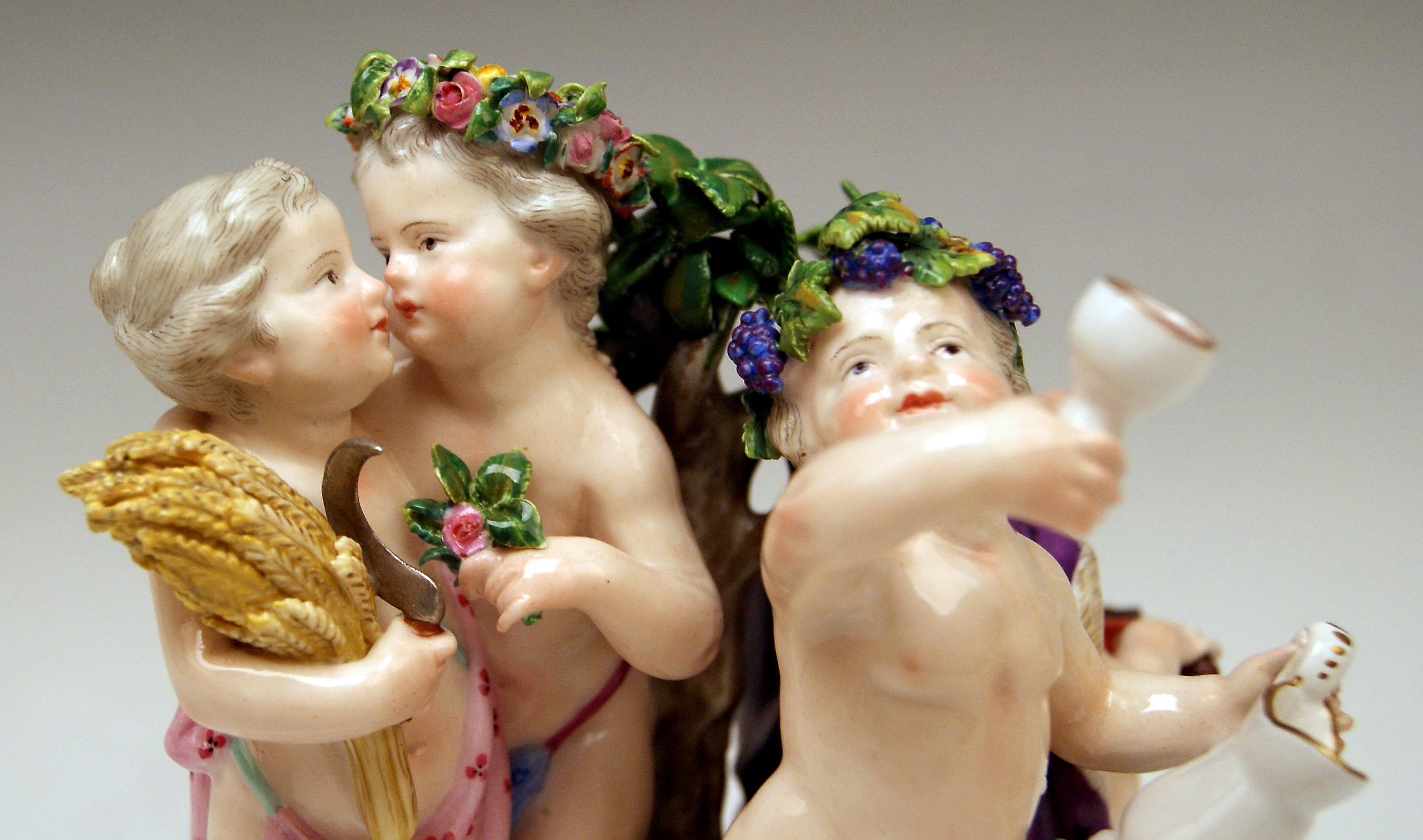 Meissen Cherubs Four Seasons Figurines Model 1068 Kaendler Made, circa 1870 In Excellent Condition For Sale In Vienna, AT