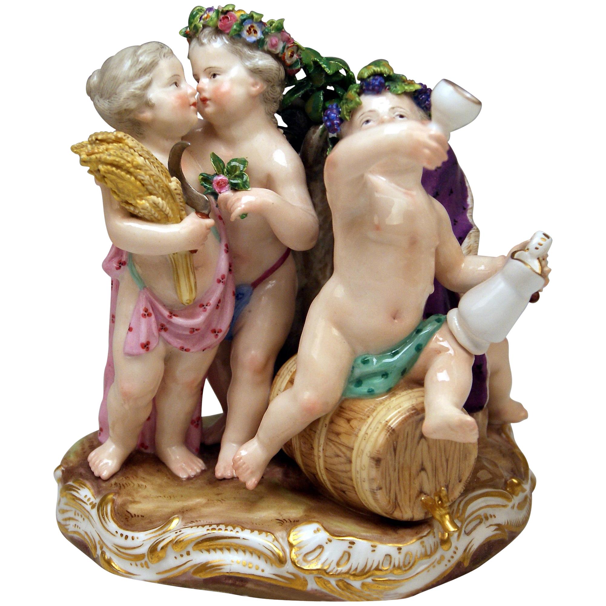 Meissen Cherubs Four Seasons Figurines Model 1068 Kaendler Made, circa 1870