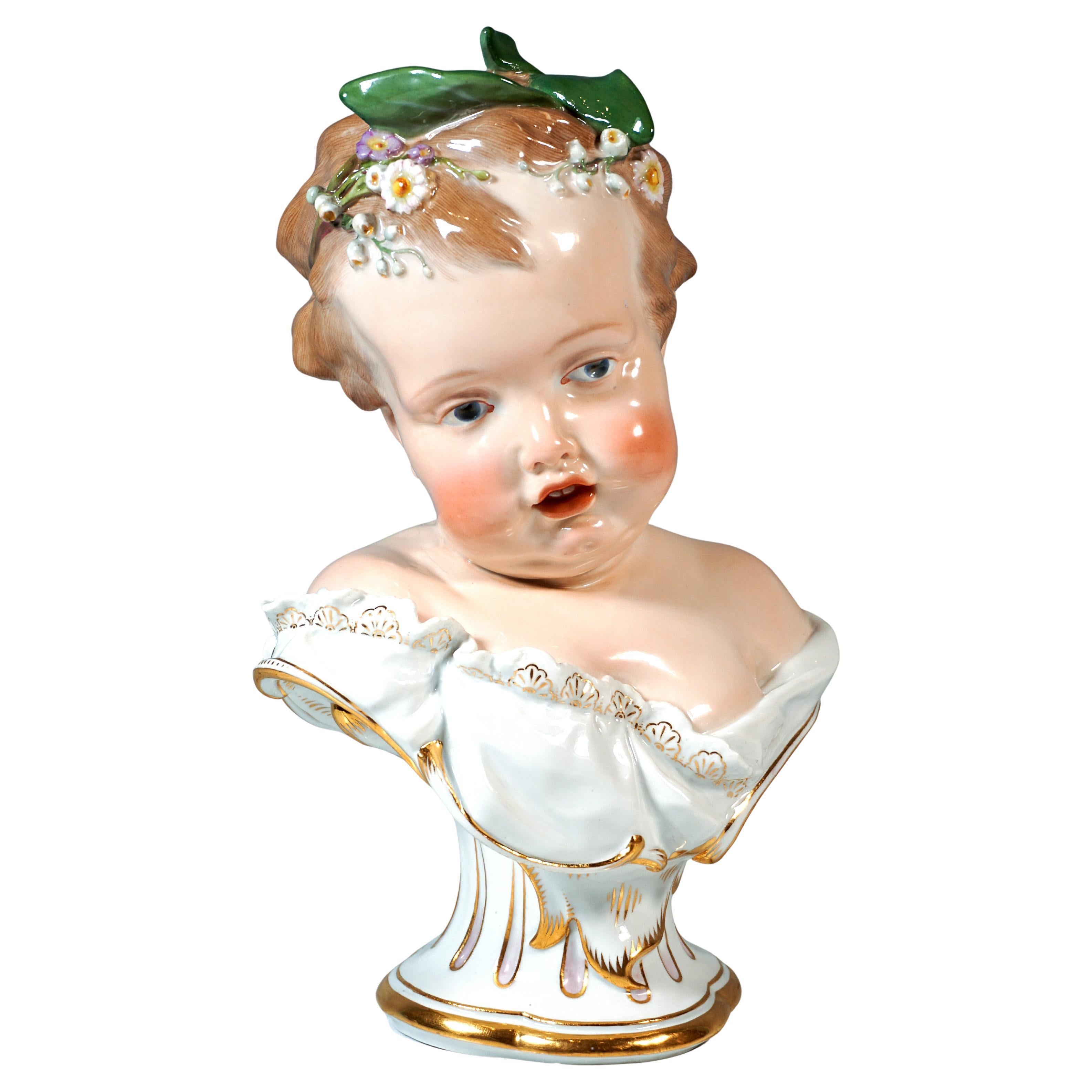 Meissen Child Bust 'Spring' From A Series Of The 4 Seasons, H. Schwabe, Ca 1880