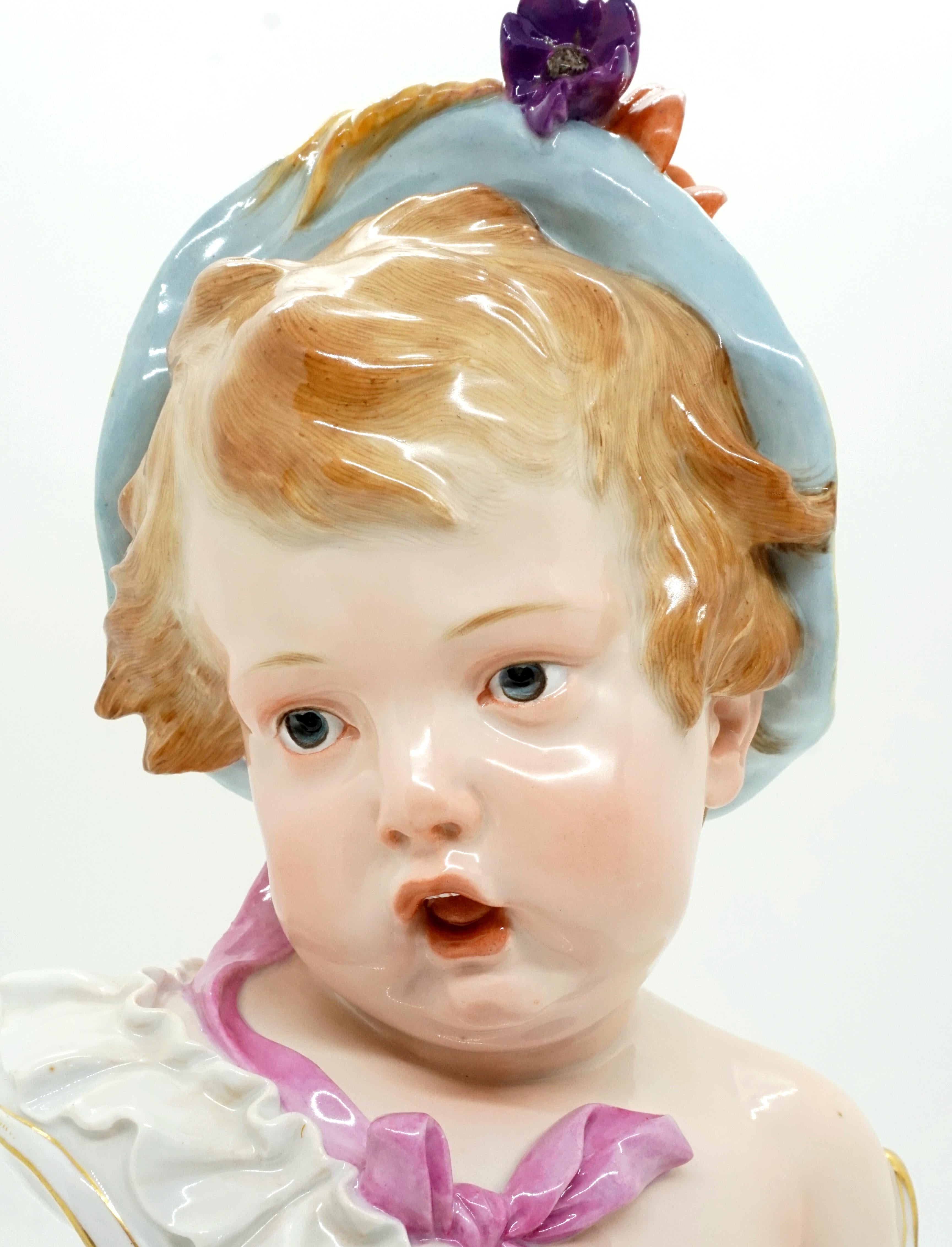 Hand-Crafted Meissen Child Bust 'Summer' from Series of The 4 Seasons by H. Schwabe