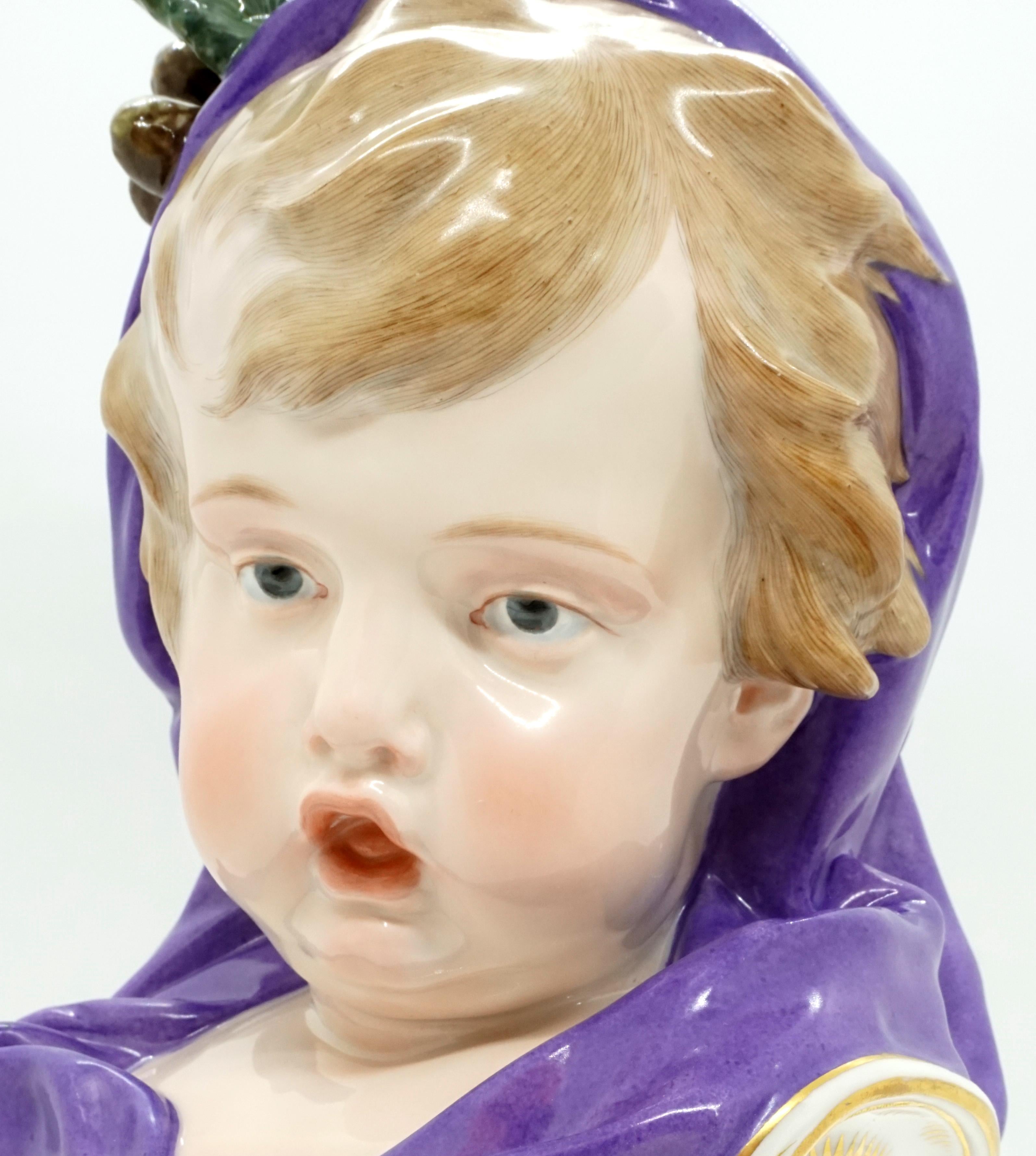 Hand-Crafted Meissen Child Bust 'Winter' from Series of The 4 Seasons, H. Schwabe, circa 1880