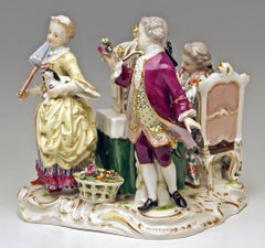 Meissen Children Clad in Rococo Garments with Birdcage Model 2897 Kaendler, 1870