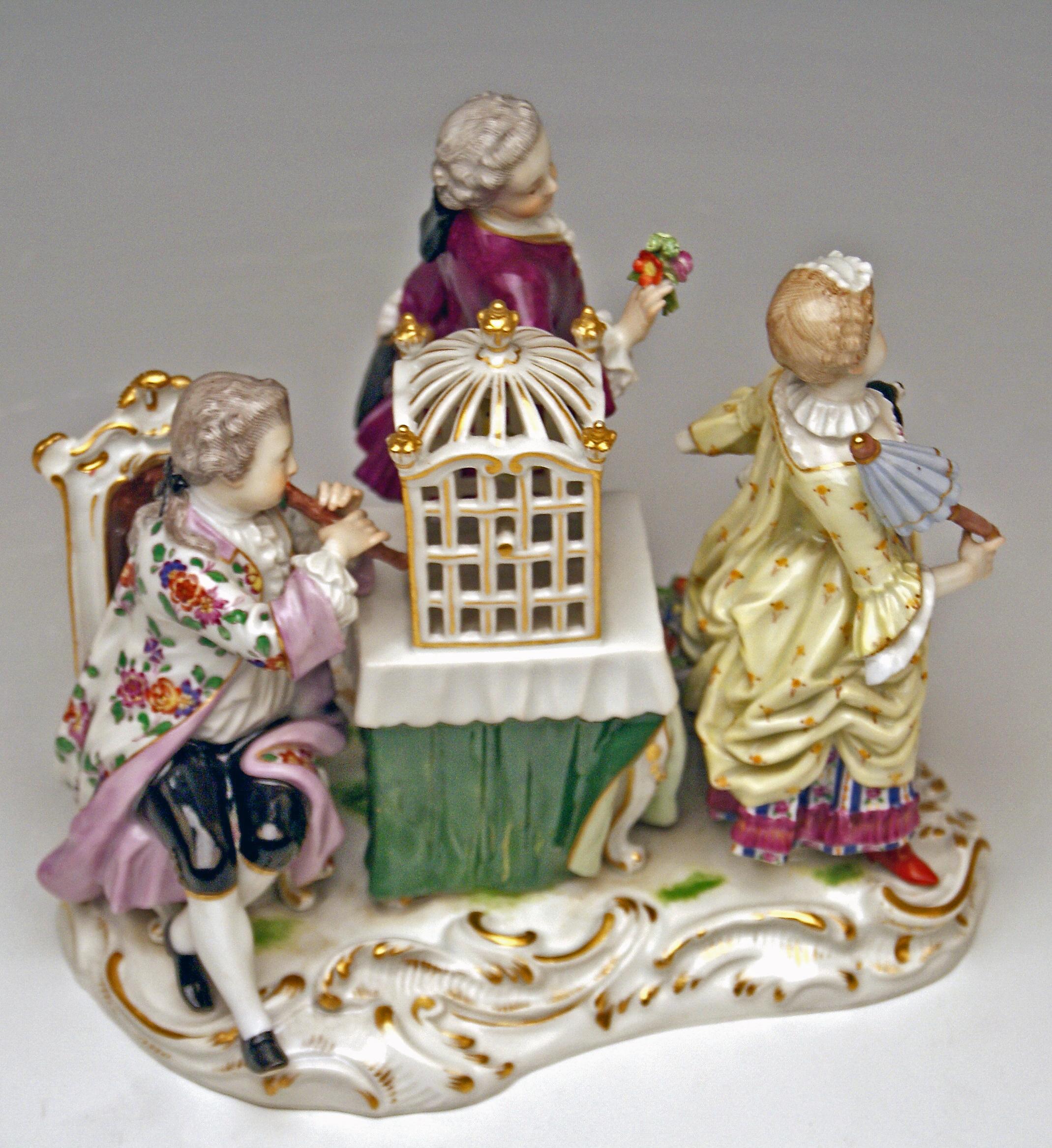 Late 19th Century Meissen Children Clad in Rococo Garments with Birdcage Model 2897 Kaendler, 1870