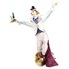 Meissen Circus Figurine, Clown As A Juggler On Unicycle, by Peter Strang, 2000