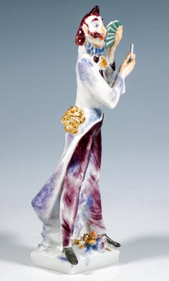 Meissener Zirkusfigur, Zauberer mit Karten, von Peter Strang, 1992