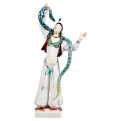 Meissen Circus Figurine, Snake Charmer Female Snake Dancer by Peter Strang, 1998