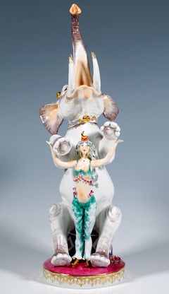 Meissen Circus Figurine, Trainer With Sitting Elephant, by Peter Strang, 2007