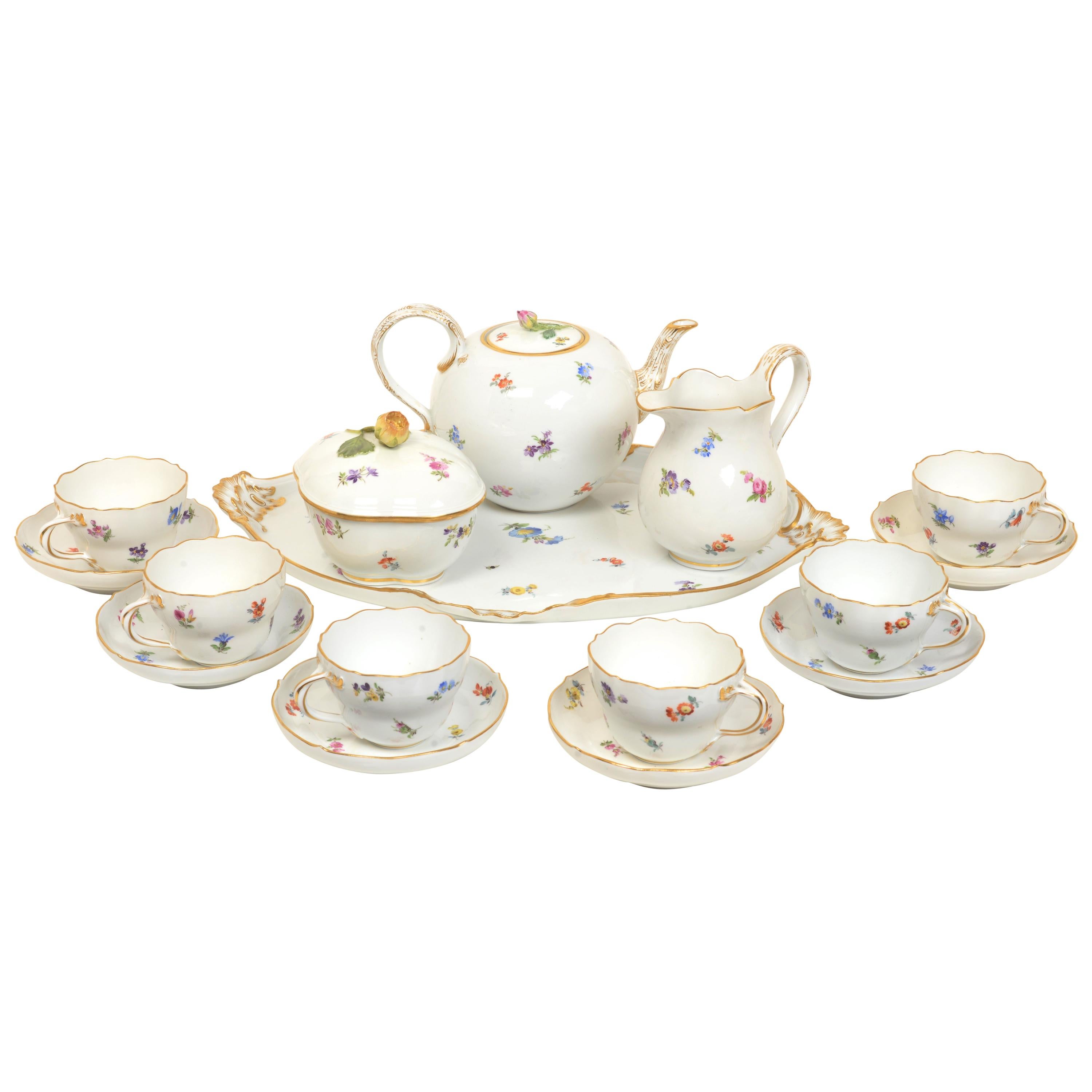 Meissen Classic Scattered Flowers 10 Piece Tea Set, Late 19thc/Early 20th C