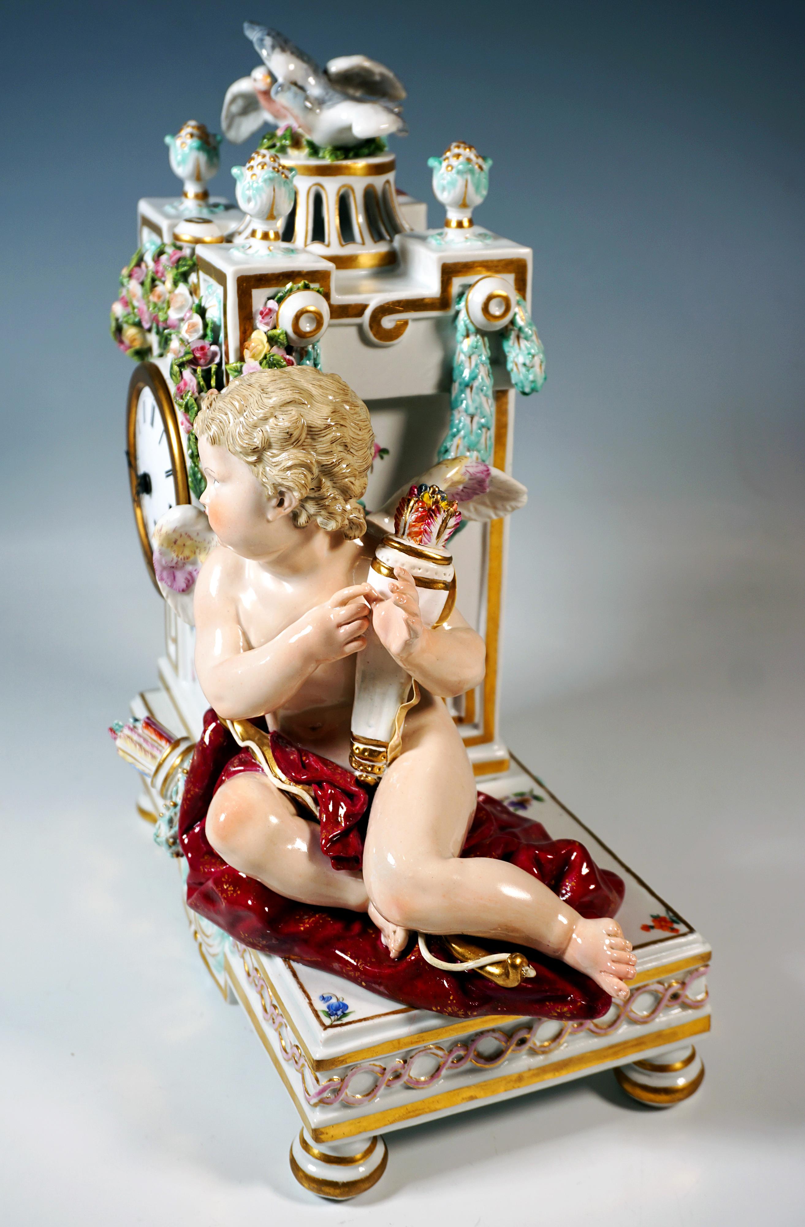 Rococo Meissen Clock Case With Cupid And Doves, by Michael Victor Acier, Around 1850