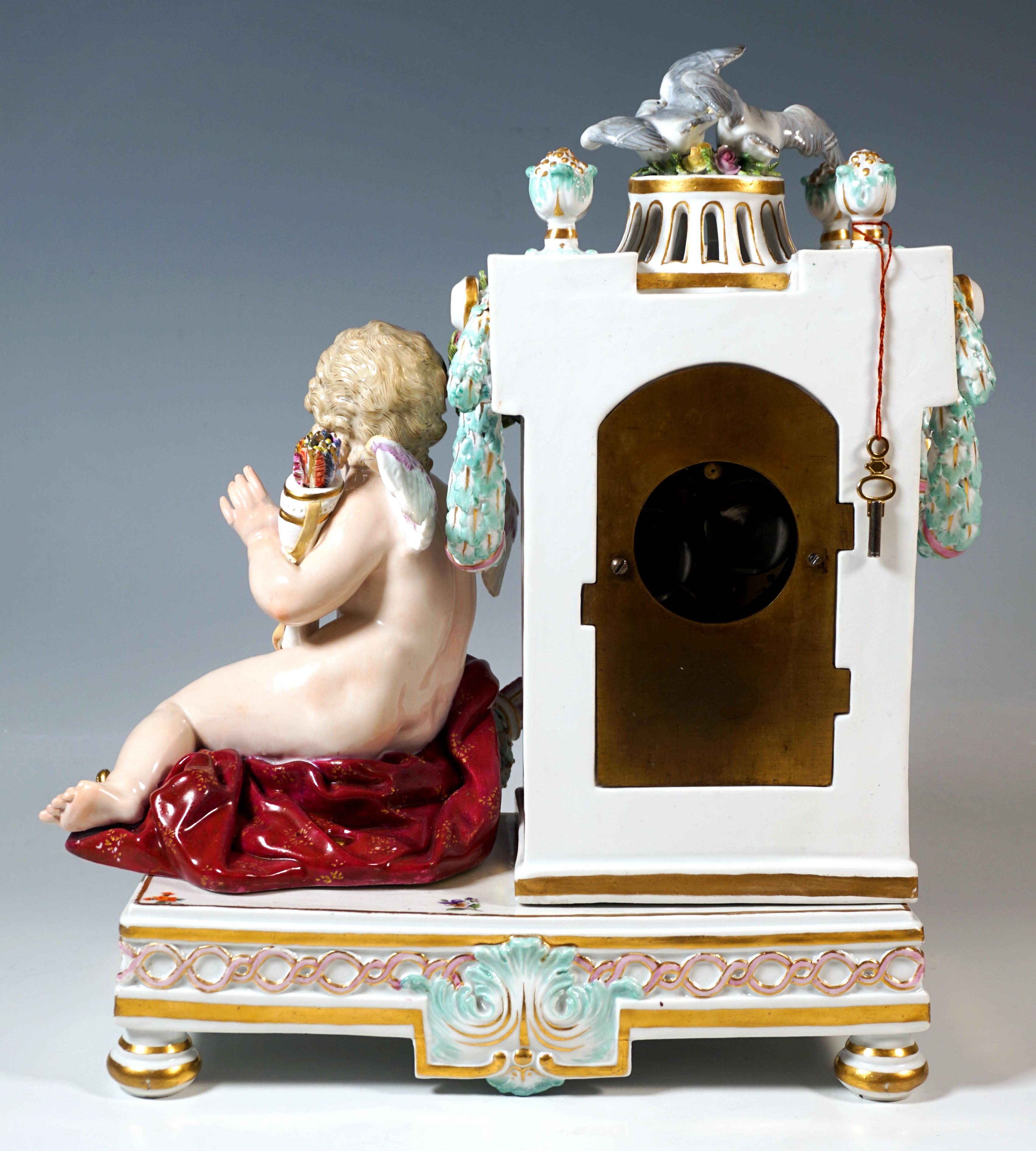 German Meissen Clock Case With Cupid And Doves, by Michael Victor Acier, Around 1850
