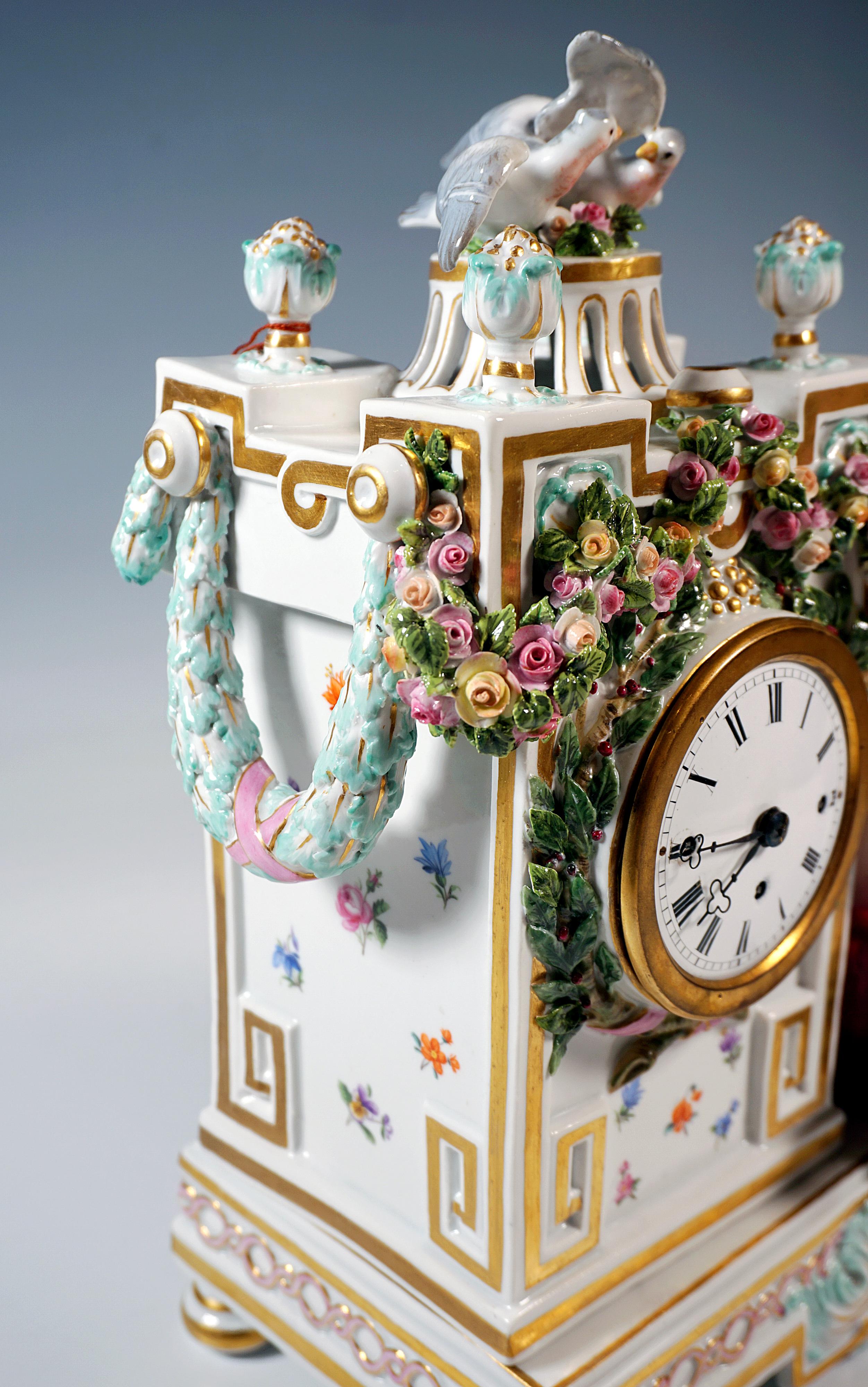 Meissen Clock Case With Cupid And Doves, by Michael Victor Acier, Around 1850 In Good Condition In Vienna, AT