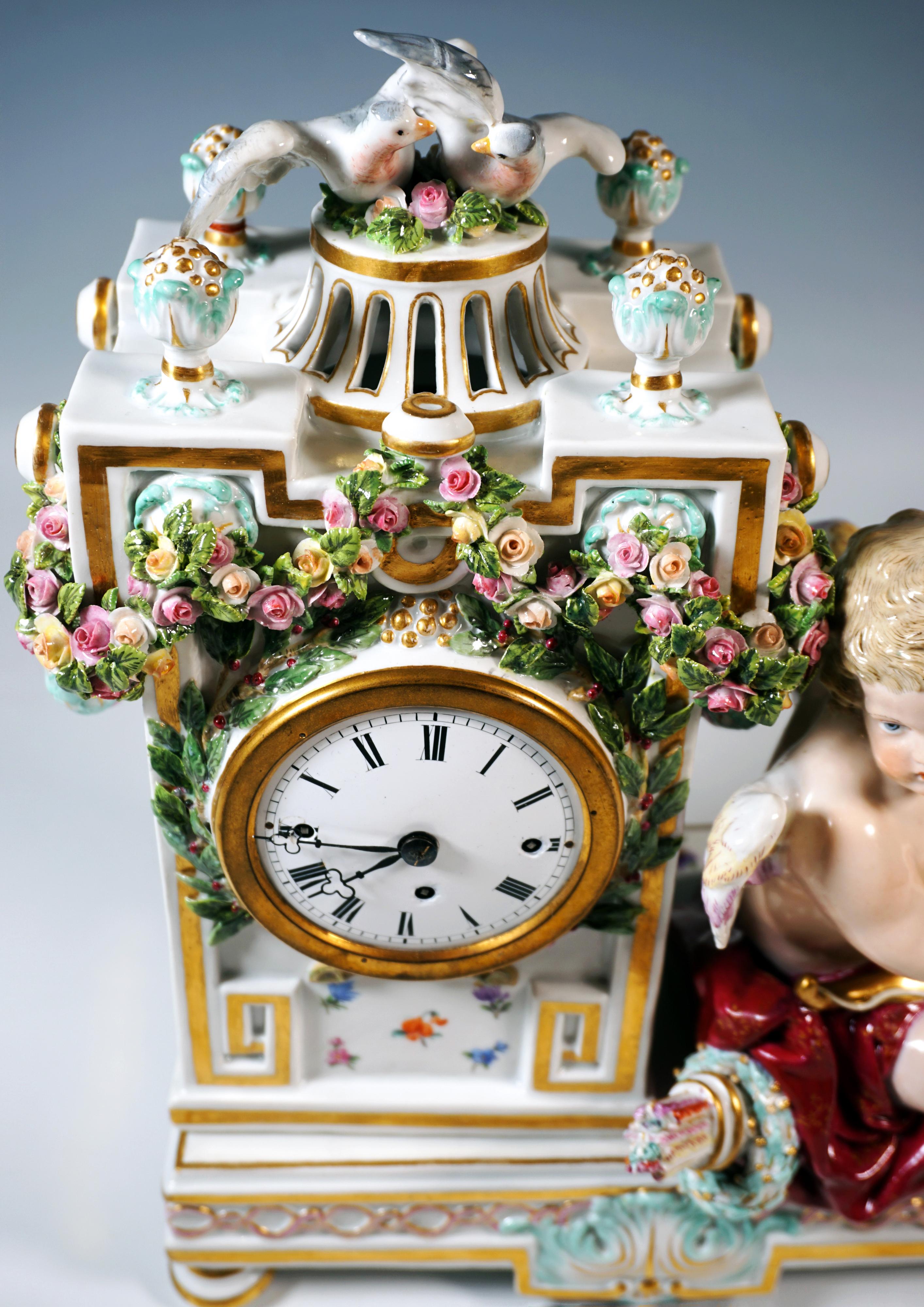 Mid-19th Century Meissen Clock Case With Cupid And Doves, by Michael Victor Acier, Around 1850
