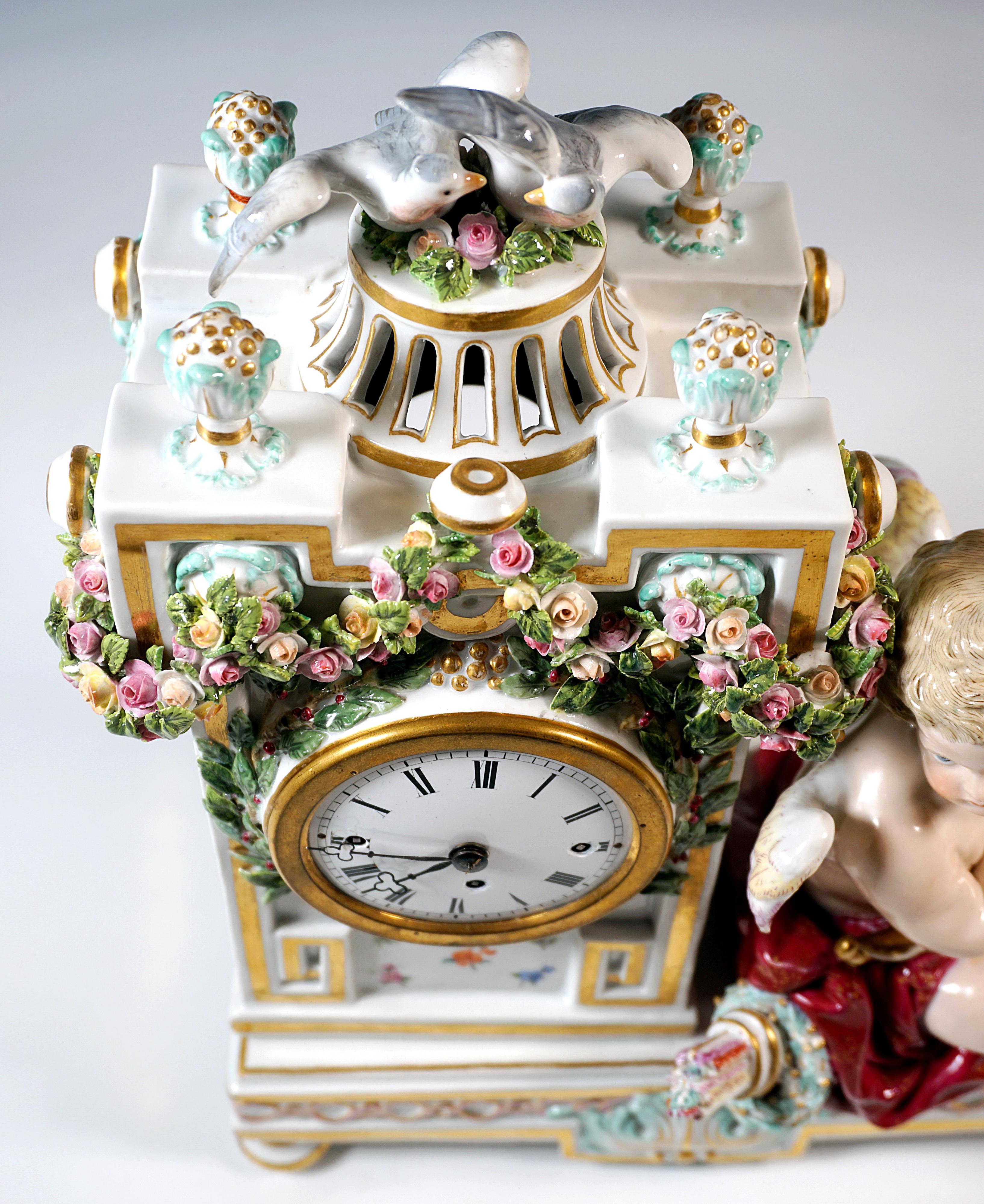 Meissen Clock Case With Cupid And Doves, by Michael Victor Acier, Around 1850 1