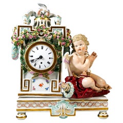 Meissen Clock Case With Cupid And Doves, by Michael Victor Acier, Around 1850